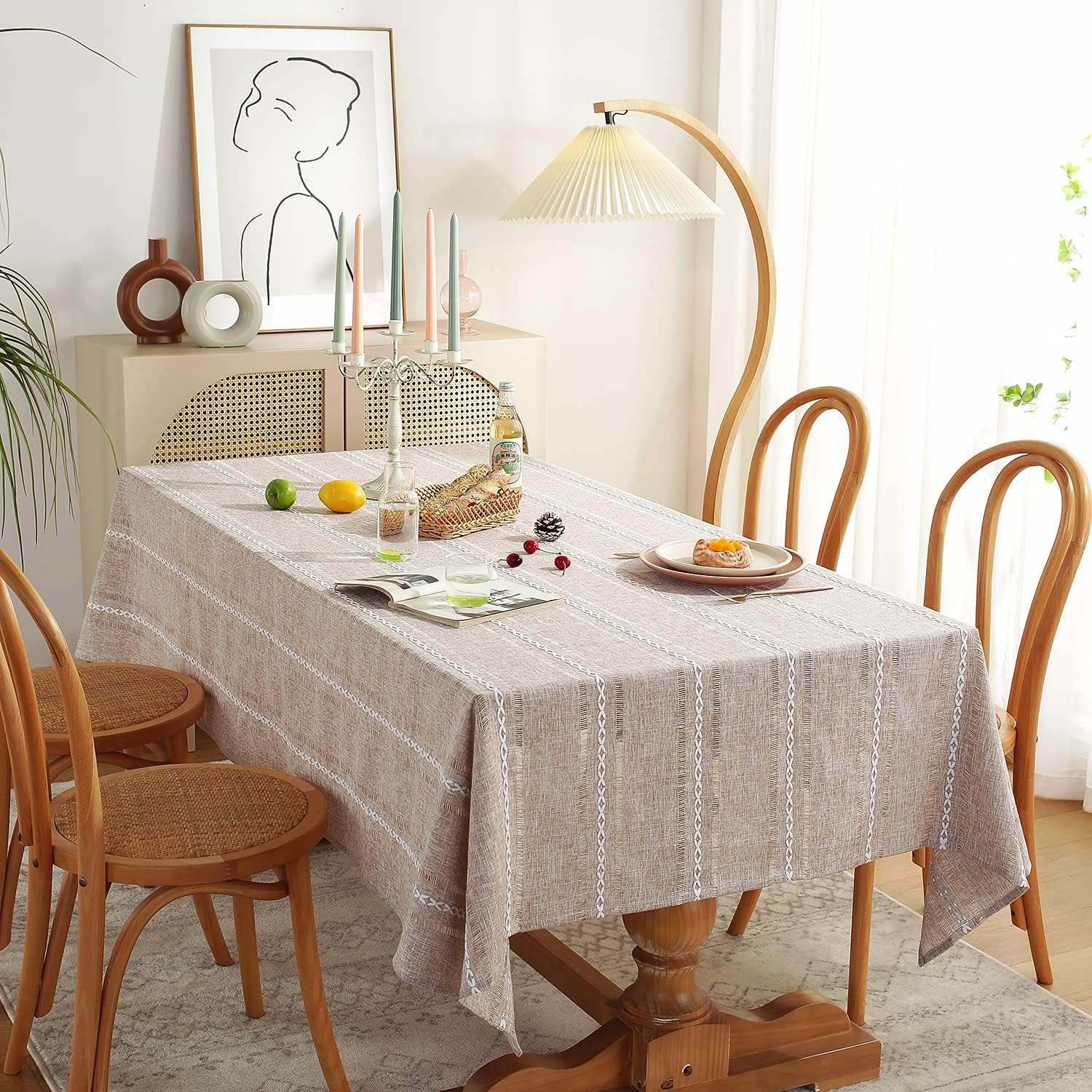 Detalle de Chassic 60 x 84 Inches Farmhouse Style Linen Tablecloth in Light Coffee