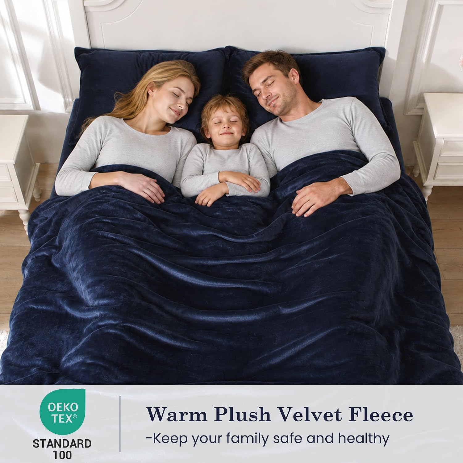 Thumbnail 4 de Viviland SHTNAVYF Full/Double Fleece Sheet Set, Navy, 200 GSM, 15" Pocket