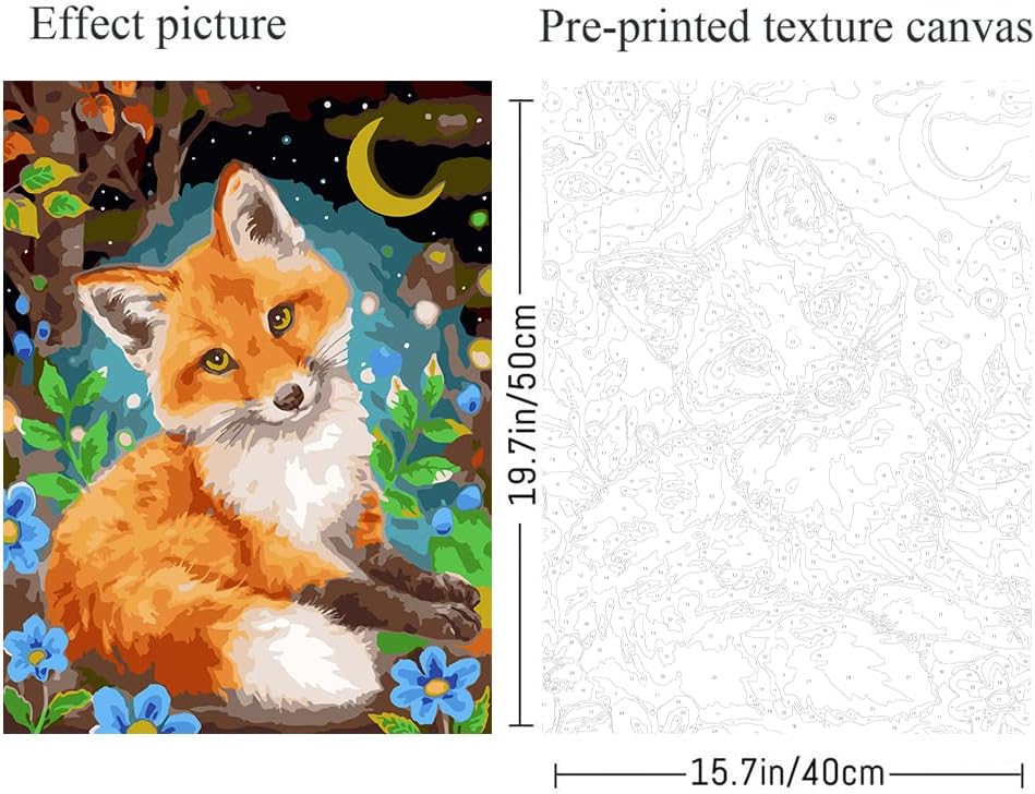 Detalle 2 de Jieyisier Fuchs Malen nach Zahlen für Erwachsene (16x20 Zoll) – Bauset für Zuhause und Wanddekoration