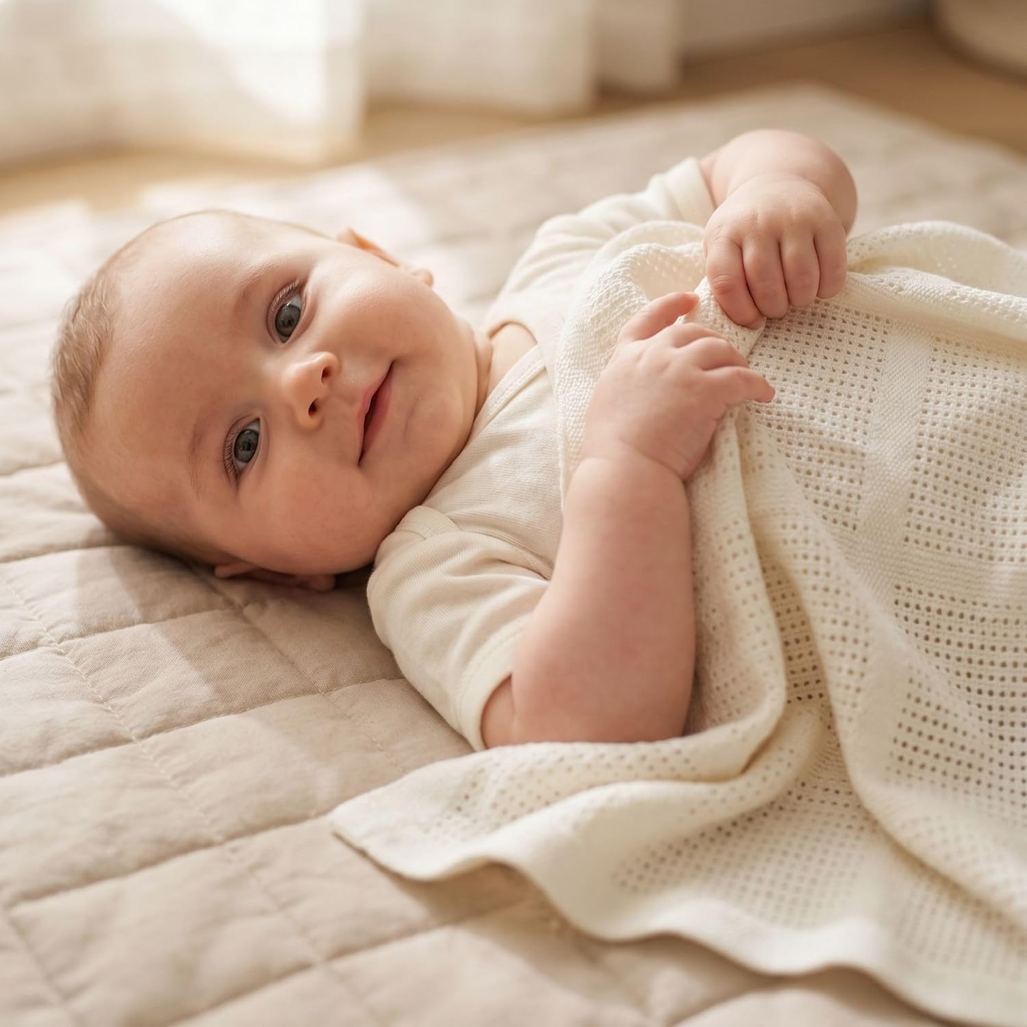 Thumbnail 6 de Bloomsbury Mill Cellular Blankets Baby – 2 Pack, 100% Organic Cotton, Cream (75x95cm)