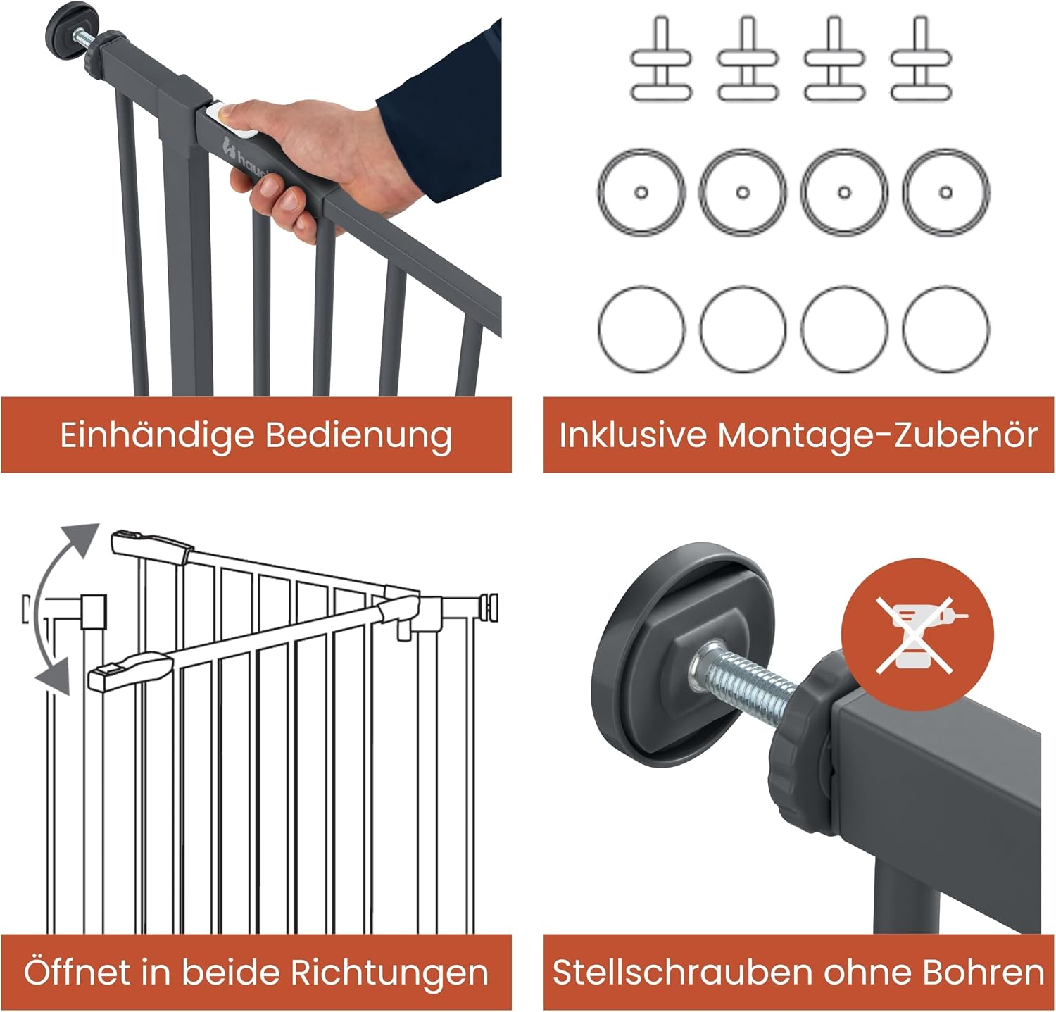 Detalle de hauck Open N Stop 2 Dunkelgrau: Klemmi Gitter für Innen 75–80 cm Breite, 77 cm hoch