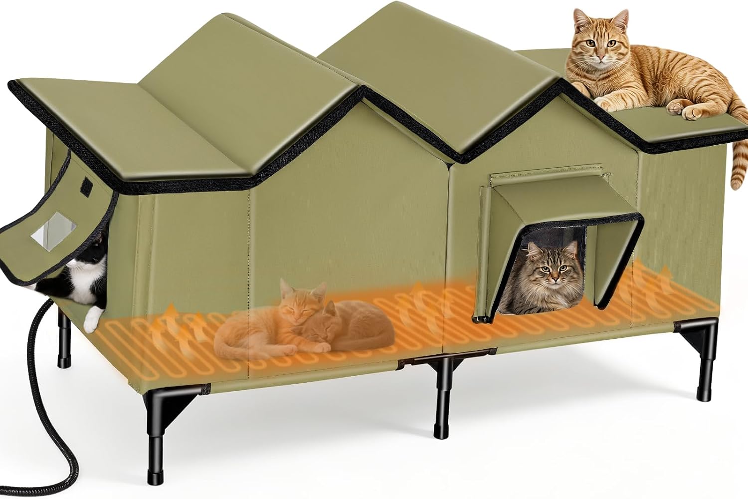 Detalle de VILRAK CH003 Heated Outdoor Cat House, XXL Insulated Shelter with Heating Pad