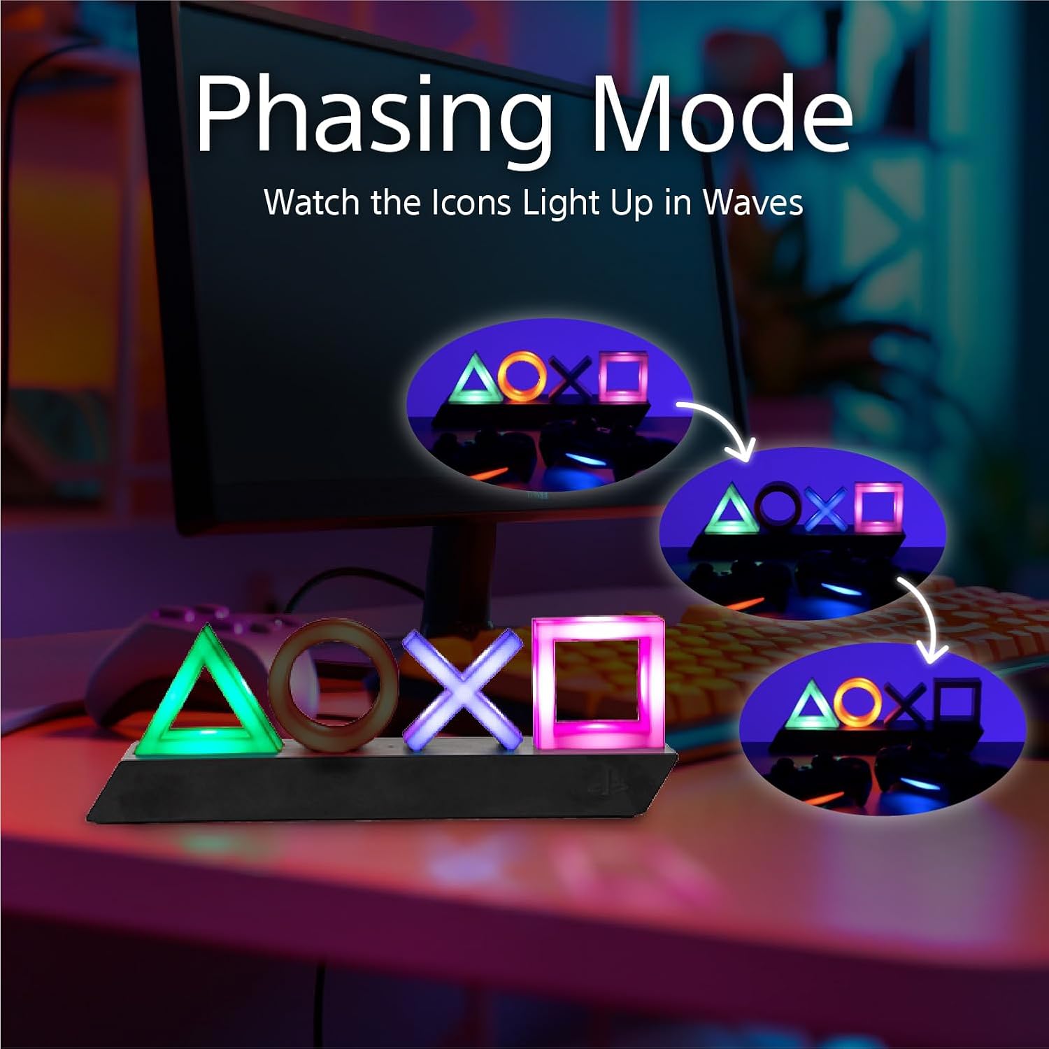 Detalle de Playstation Symbol Lampe Z890845 PP4140PS – Farbwechsel mit Musikreaktivmodus