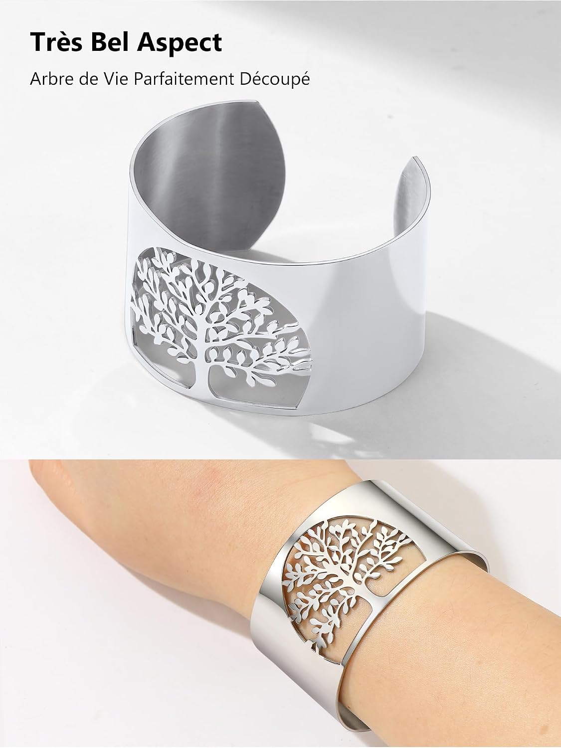 Thumbnail 5 de Bracelet manchette ouvert PROSTEEL en acier 316L avec motif arbre de vie