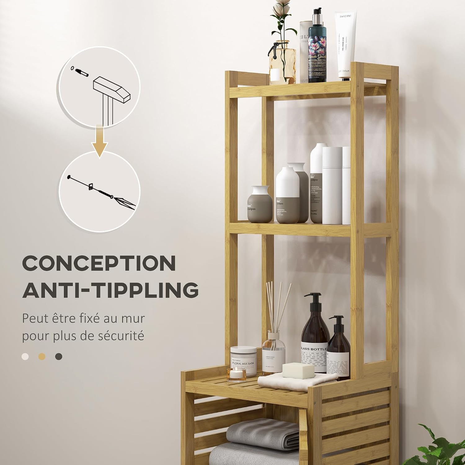 Thumbnail 5 de HOMCOM Armoire colonne salle de bain bambou 170 cm