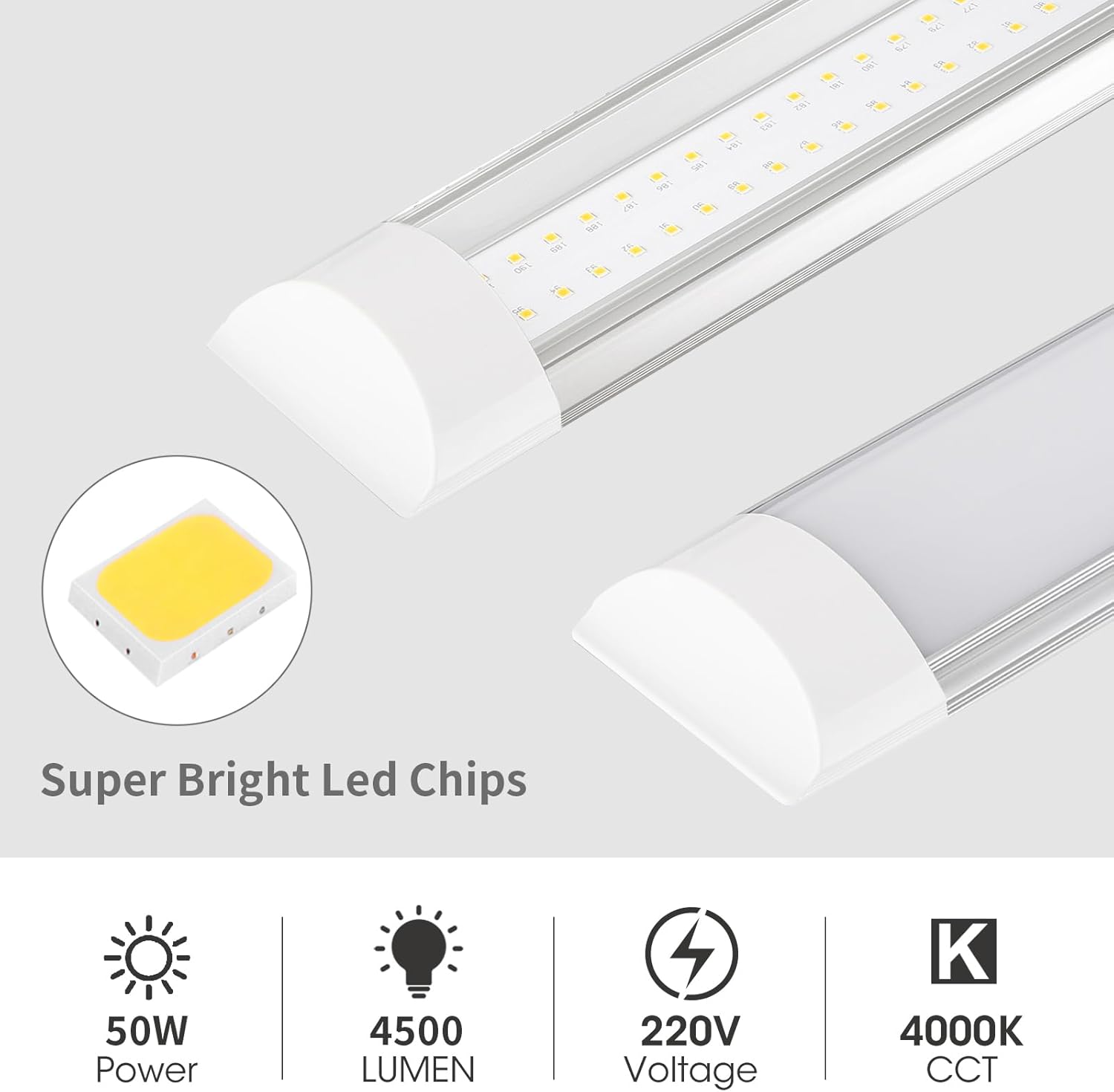 Thumbnail 2 de HUMIGA 5FT LED Batten Light – 4 Pack, 50W, Slim Low-Profile, IP20, 4000K Neutral White