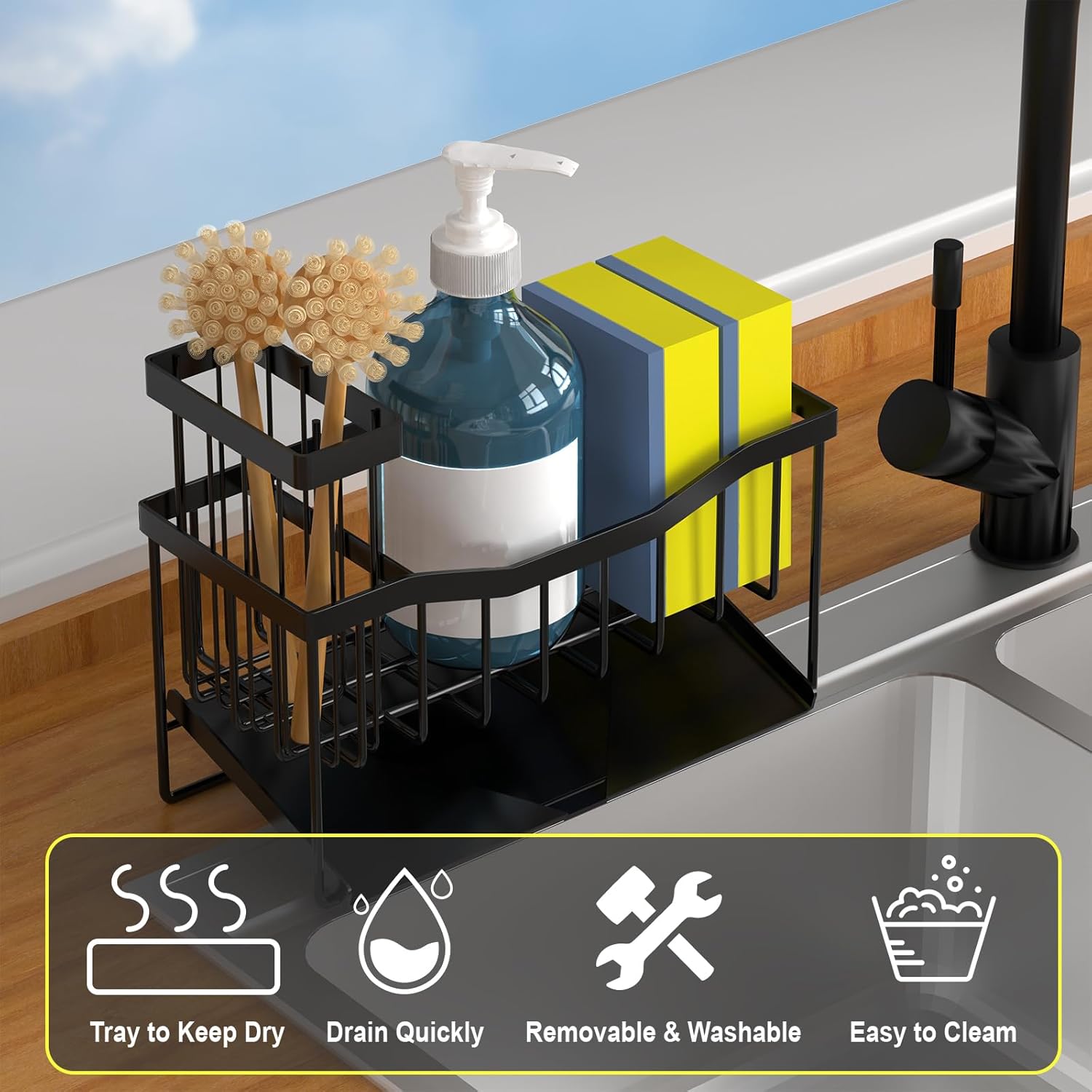 Thumbnail 2 de Fssvcd Maifan Sink Caddy: Self-Draining Sponge Holder with Brush Holder & Rustproof Tray