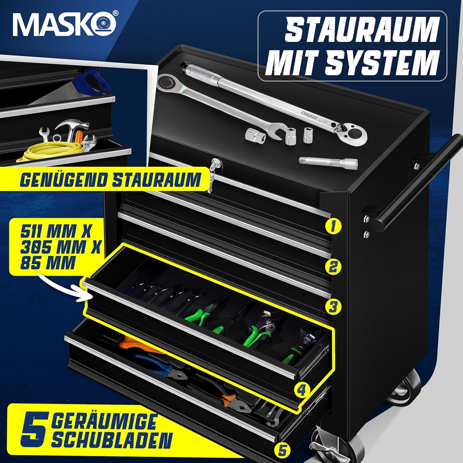 Thumbnail 3 de MASKO Werkstattwagen 5 Schubladen
