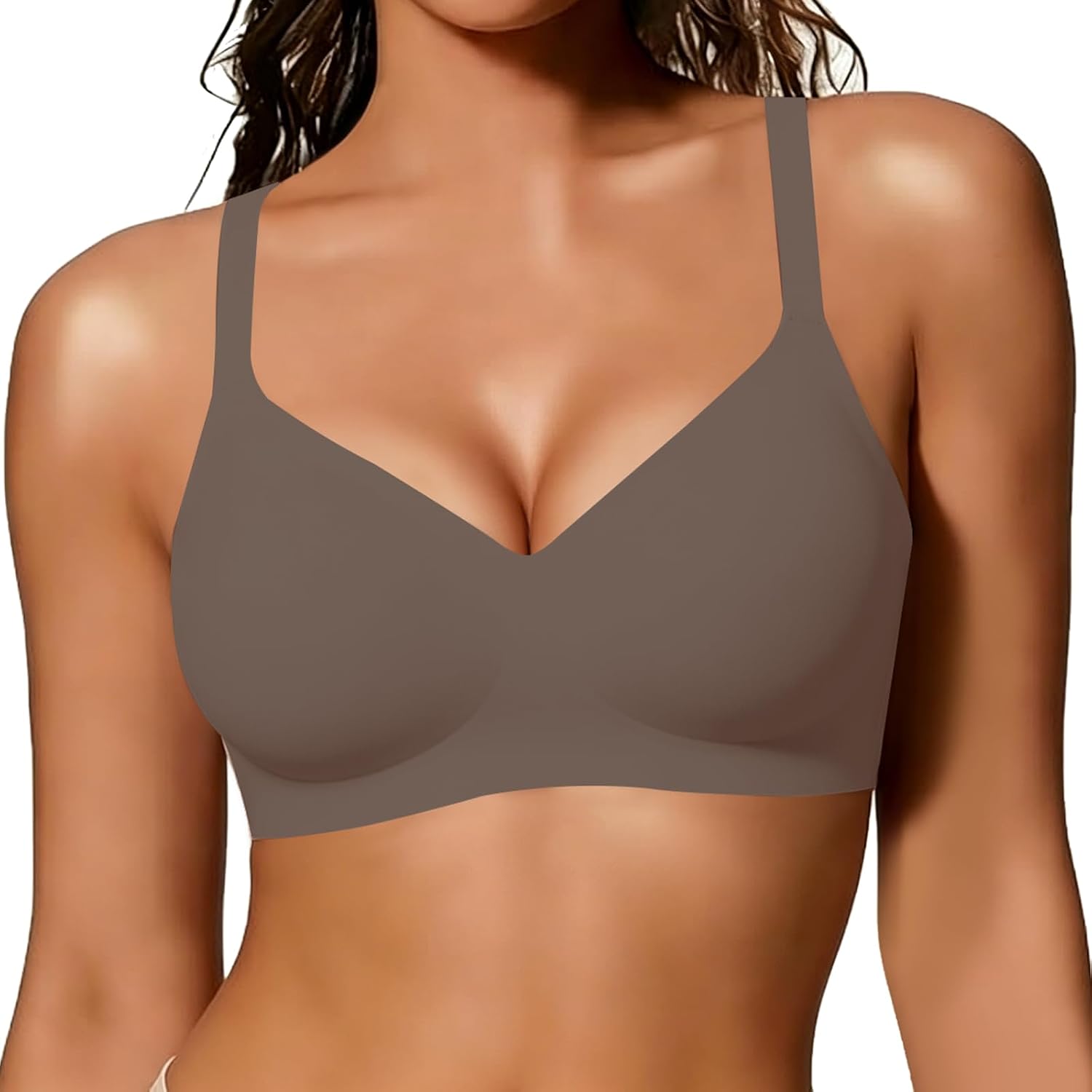 Detalle de As Fairy Wire-Free Soft Comfort No-Underwire V-Neck Seamless Push Up Bralettes (Full Coverage)