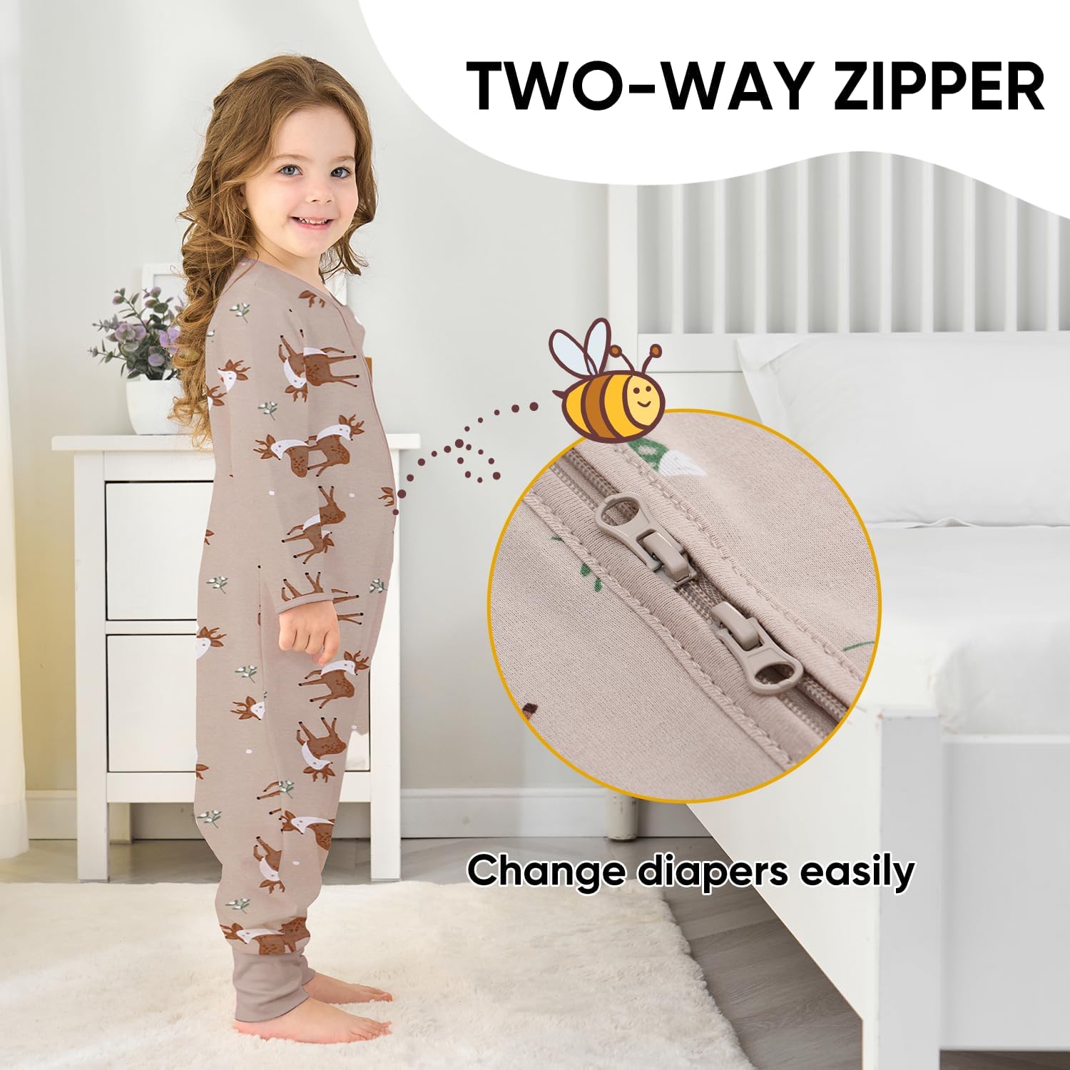 Detalle de Baby Schlafsack Sommer mit Füßen 0,5 Tog – 100% Baumwolle, lange Ärmel, Füße – ideal für Frühling bis Herbst