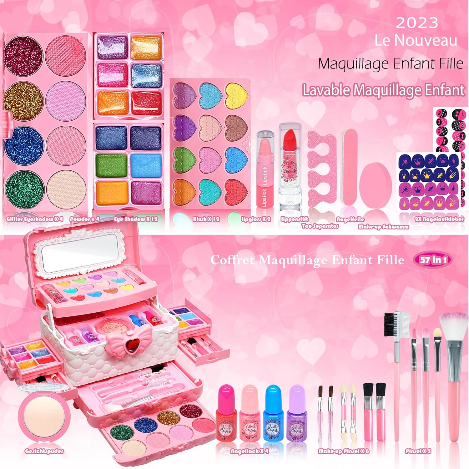 Thumbnail 1 de Kinderschminke Mädchen Set – 57-teiliges Schminkkoffer Spielzeug für 4–12 Jahre