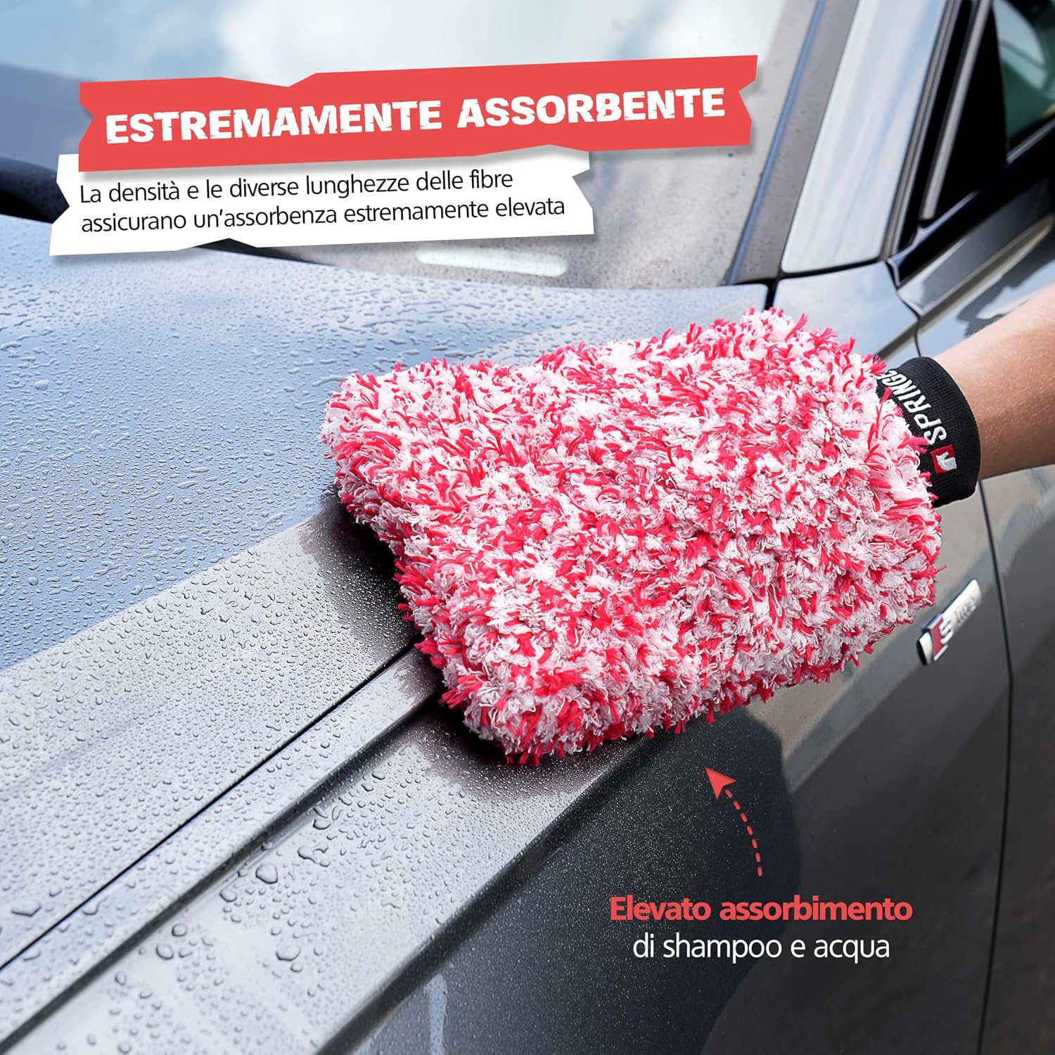 Detalle de SPRINGER ZX1000: Guanto per autolavaggio in microfibra anti-graffio, molto assorbente e versatile