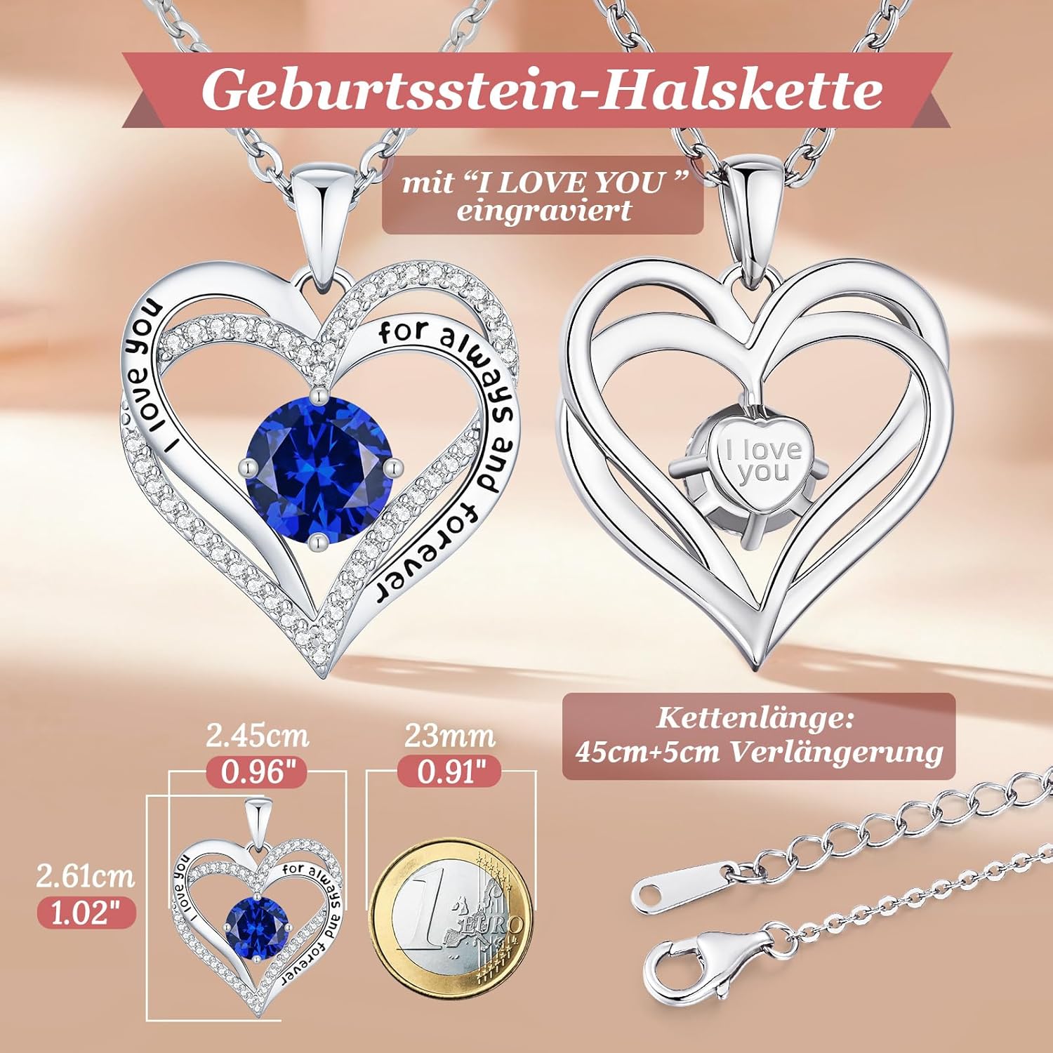Thumbnail 4 de CDE Damen-Halskette mit Herz-Anhänger, Kubikzirkonia und Gravur – Geschenkidee für viele Anlässe