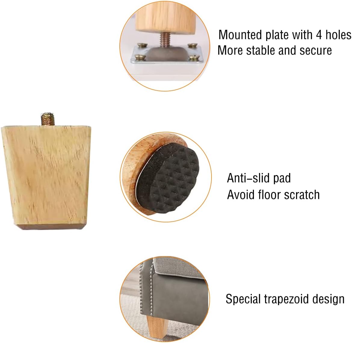 Thumbnail 5 de TAIANJI 6 cm Möbelbeine Holz – 4 Stück mit Montageplatten und Schrauben
