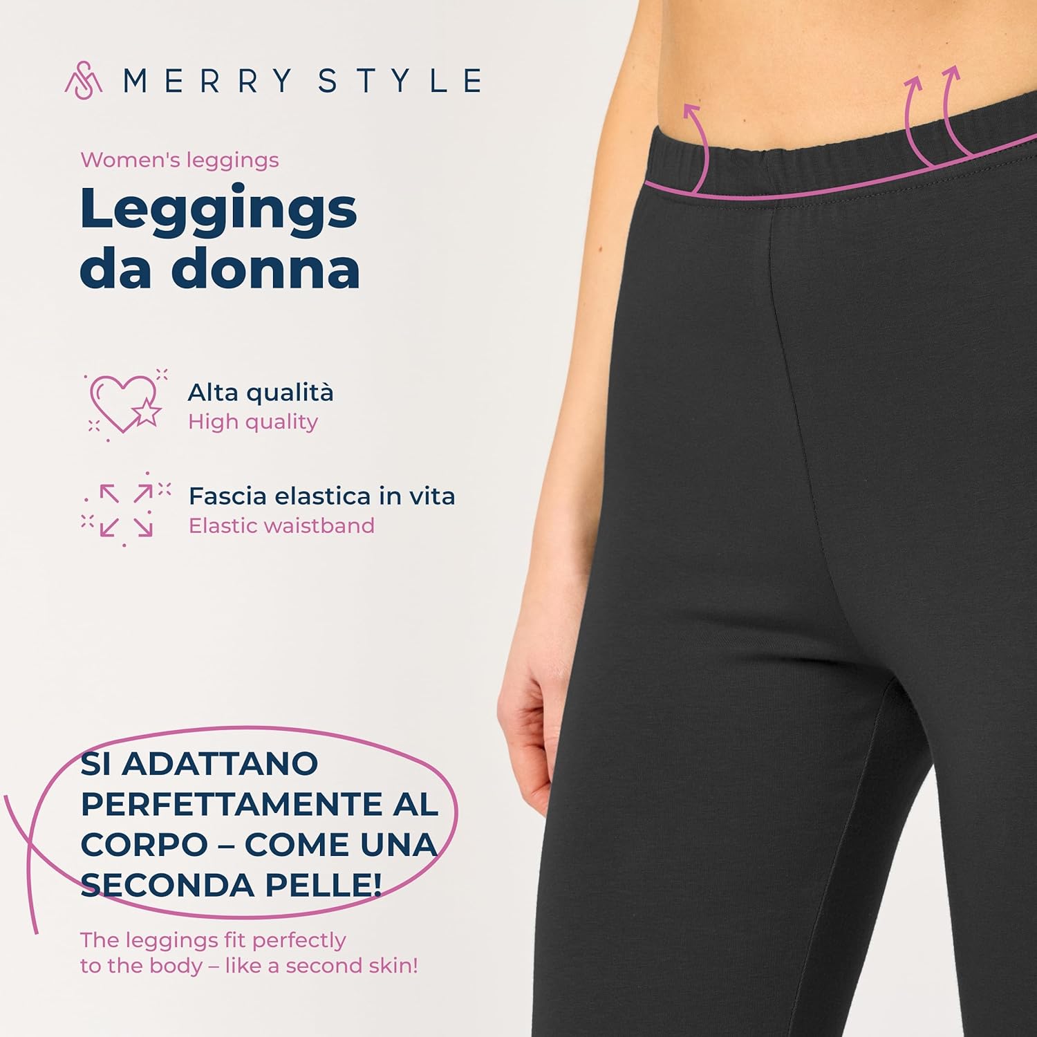 Thumbnail 2 de Merry Style Leggings Donna 3/4 MS10-199 — Pantaloni Capri in cotone, morbidi e confortevoli