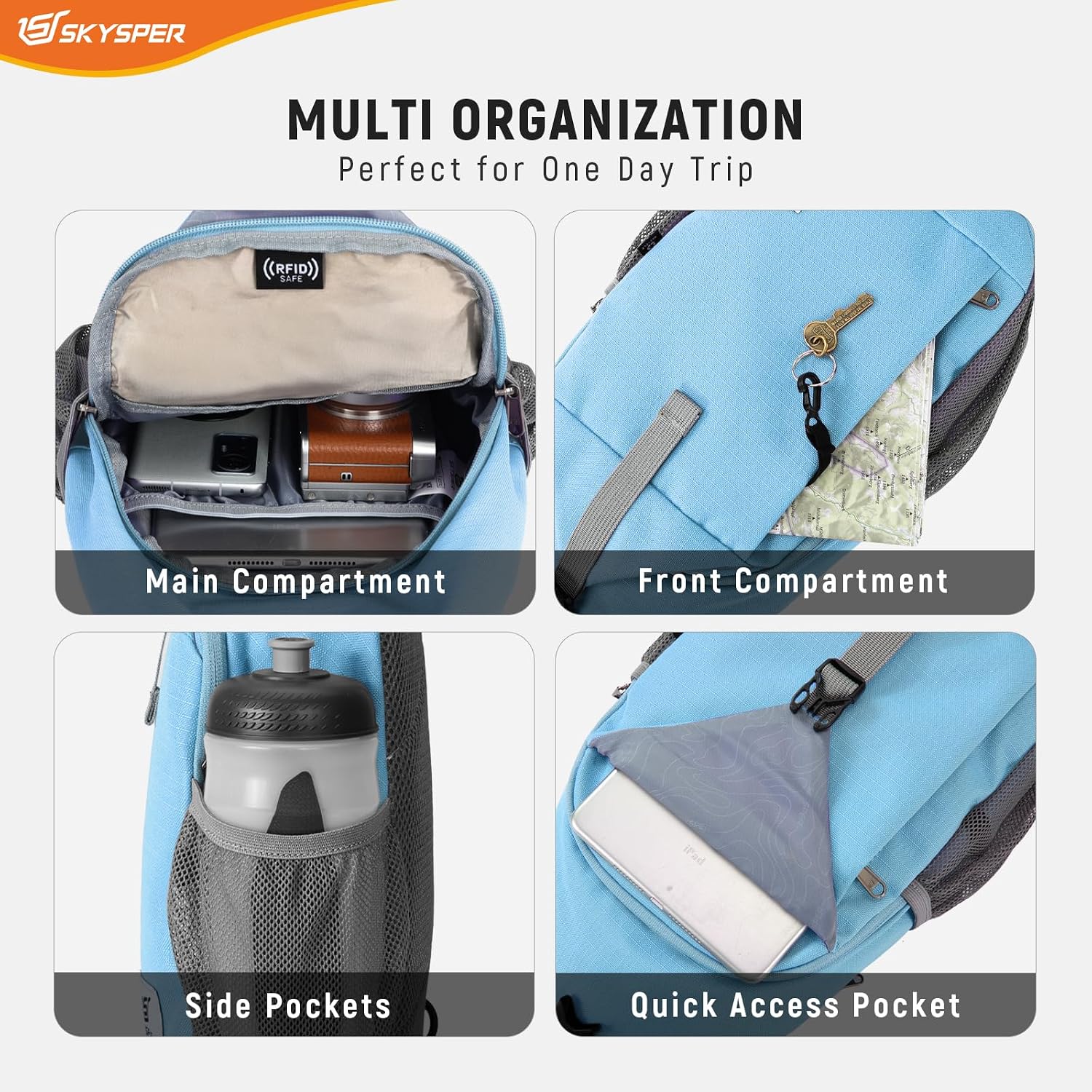 Thumbnail 2 de SKYSPER RFID Sling Bag Cross Body Recycled Travel Daypack