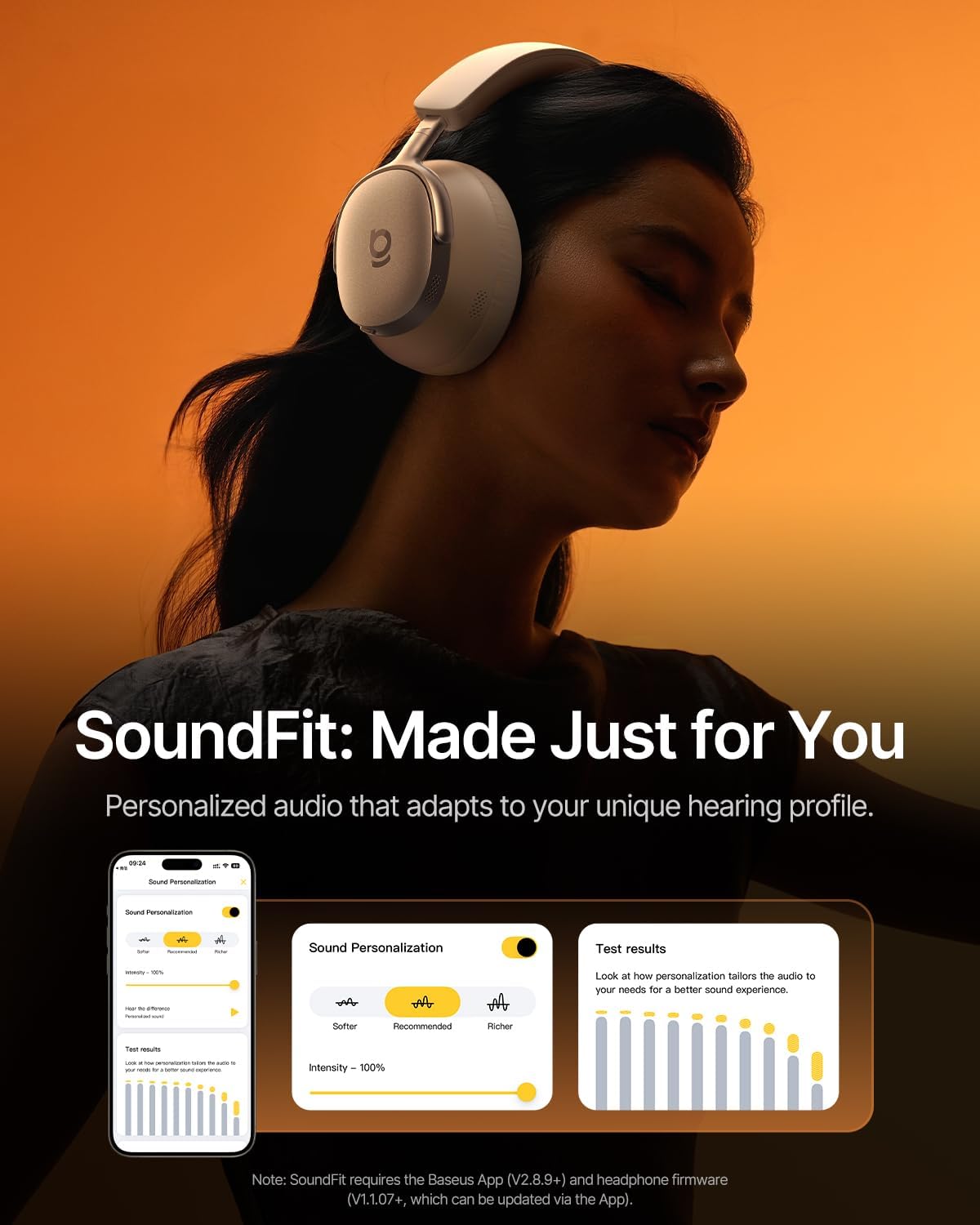 Thumbnail 3 de Baseus Inspire XH1 Adaptive ANC Headphones (Sound by Bose, Dolby Audio, Hi-Res, up to 100H) - Starlight Off-White