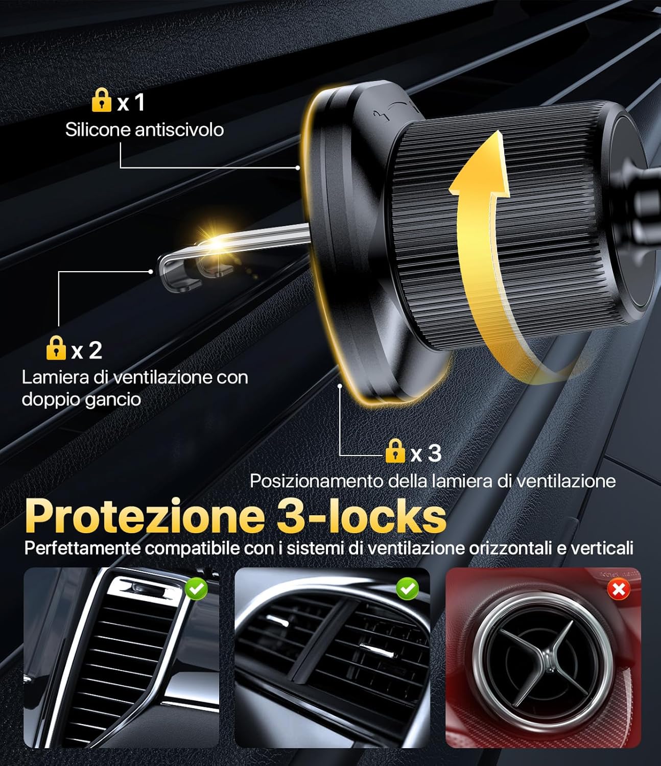 Detalle 2 de Miracase Porta cellulare auto 360° gancio doppio per smartphone