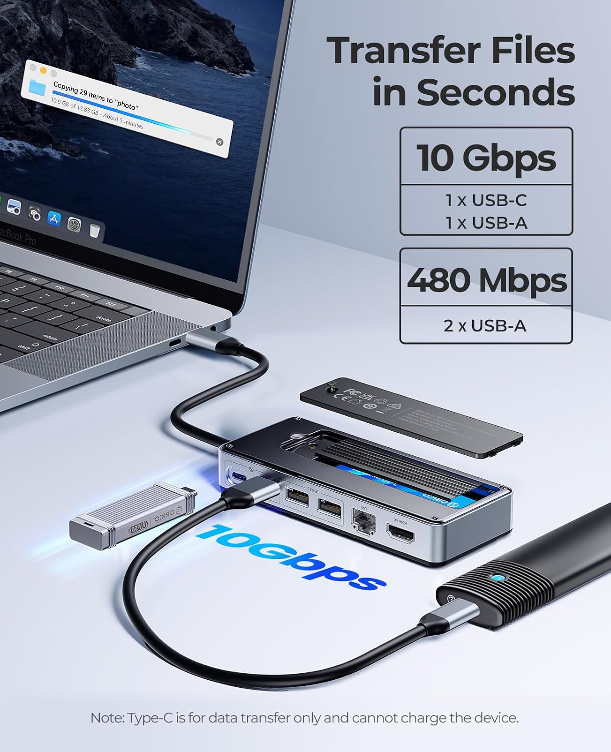 Thumbnail 6 de ORICO OM28PR Docking Station USB-C 8 in 1 con case per SSD M.2 NVMe/SATA e HDMI 4K@60Hz
