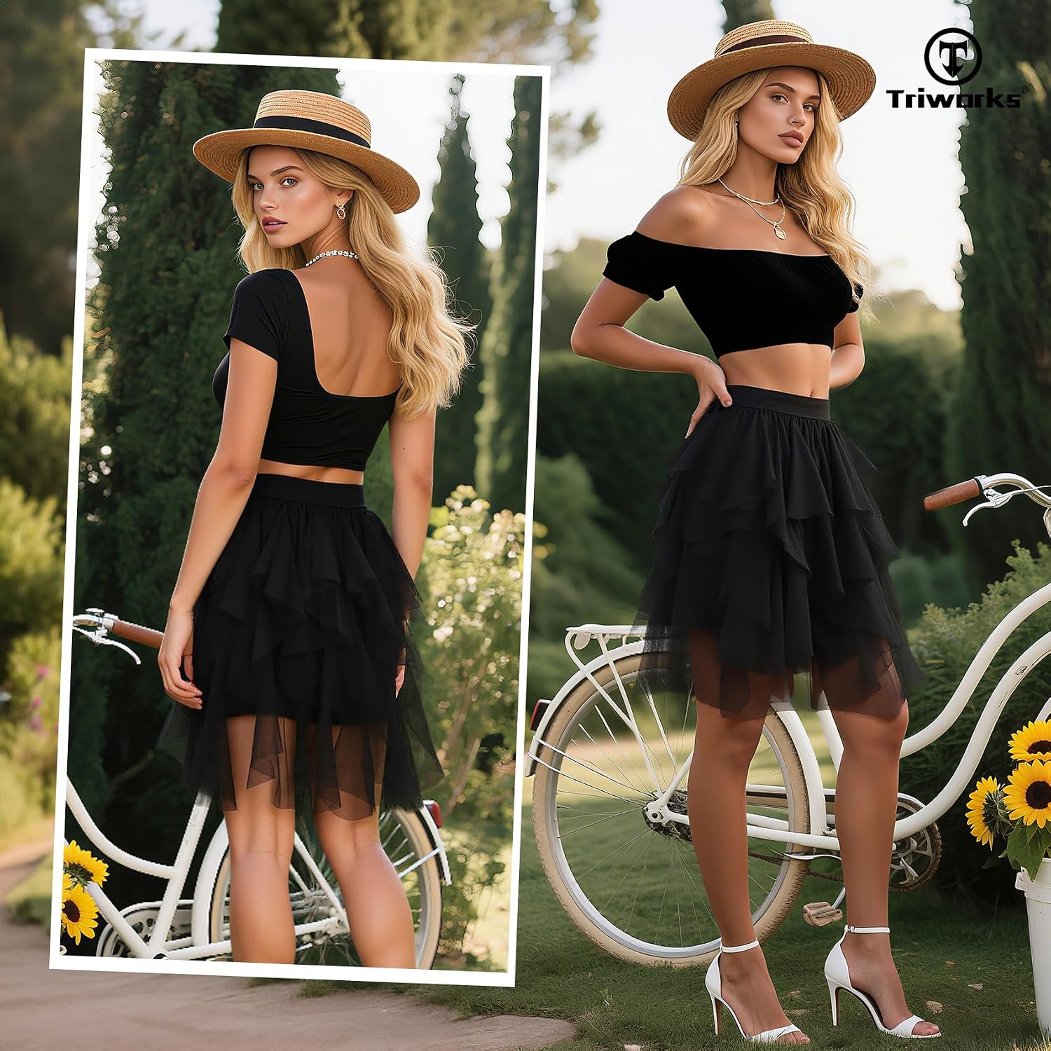 Detalle de TRIWORKS Tulle Skirt for Women – Irregular Elastic High Waist Layered Midi Mesh Tutu