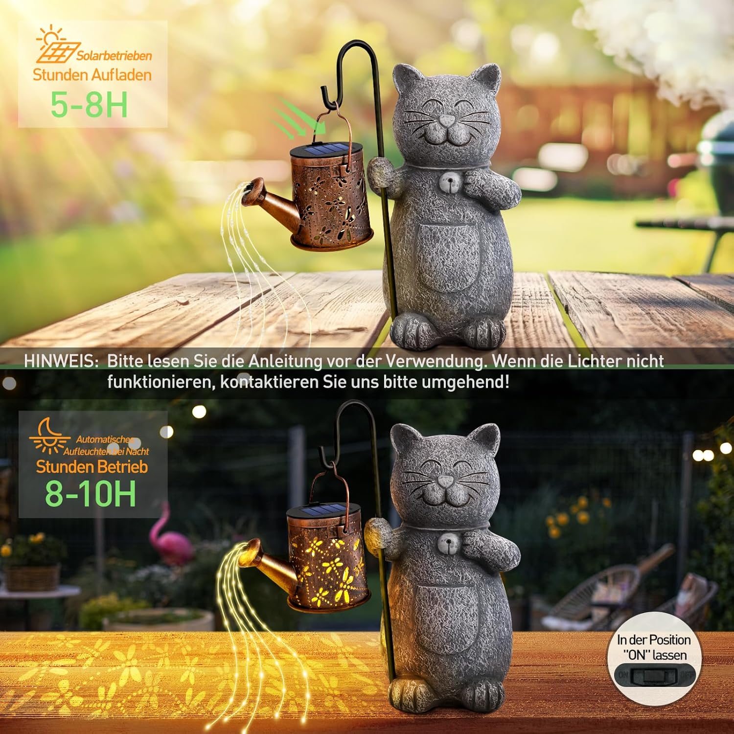 Thumbnail 1 de Hinshark Solar-Gartendeko für Frauen: Katzenfigur mit Solar-Laterne als Muttertags- & Geschenkidee