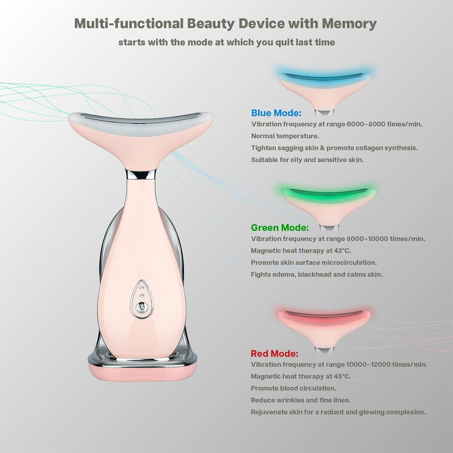 Detalle de VRAIKO Lily Neck massage du visage – massage du cou avec thérapie thermique, LED triple action et vibration