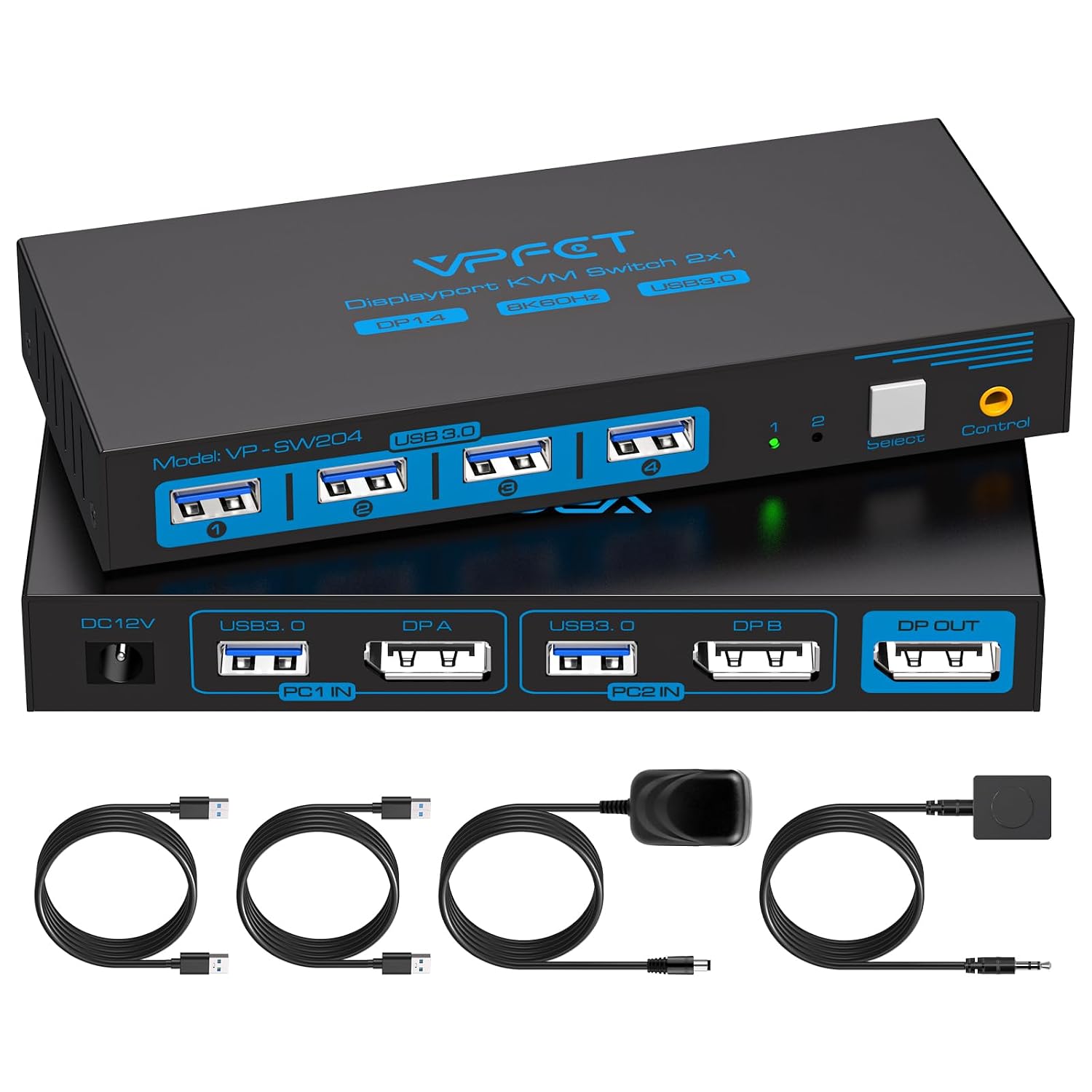Detalle de CMSTEDCD-GMXHK-US-SW204N-Deep Blue DisplayPort KVM Switch, 8K@60Hz