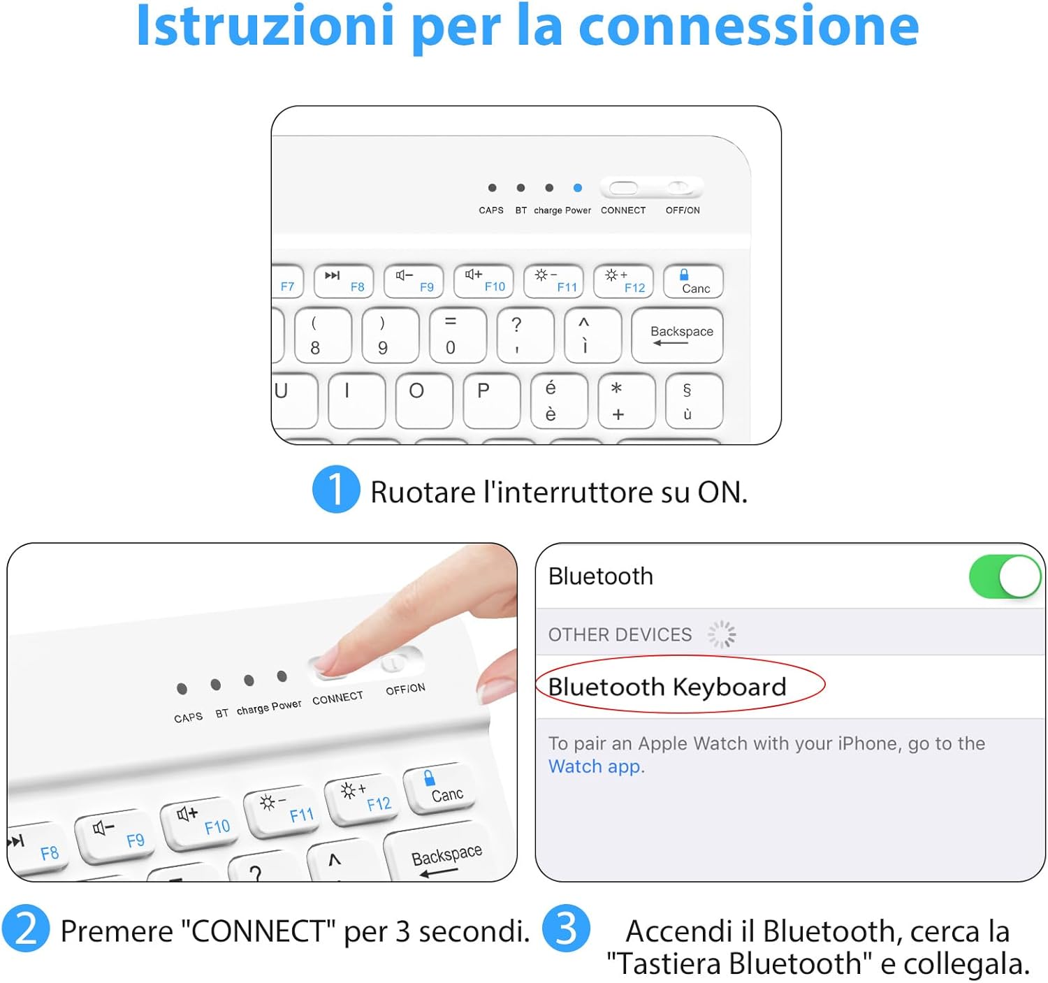 Detalle 1 de HZD Tastiera Bluetooth QWERTY, layout italiano