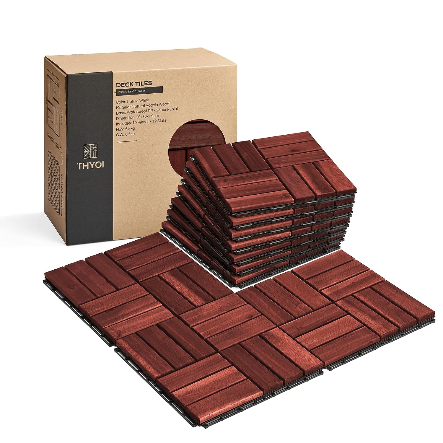 Detalle de THYOI Interlocking Deck Tiles Acacia Wood