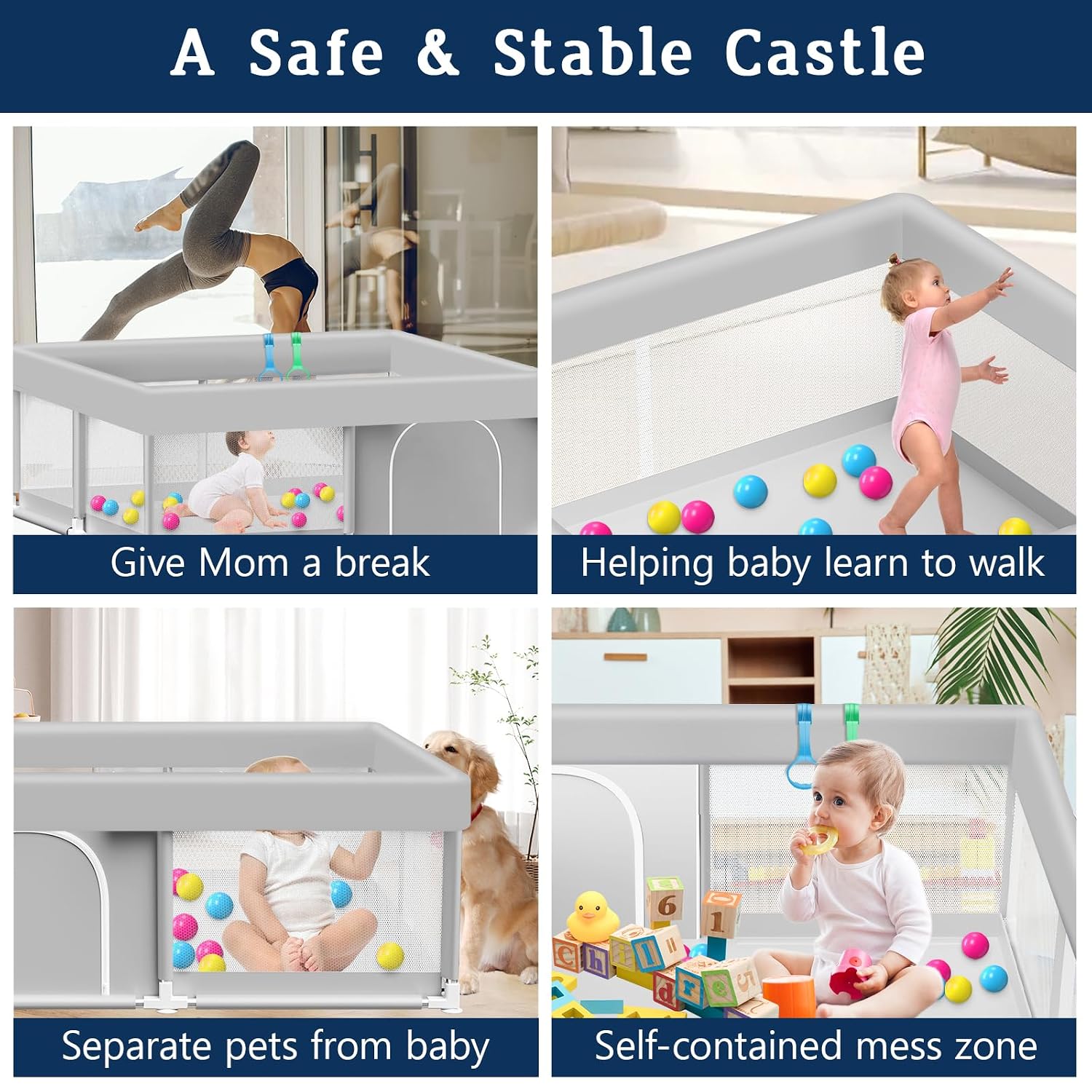 Thumbnail 6 de Jaobeem 50 x 50-Inch Baby Playpen with Balls and Pull Rings