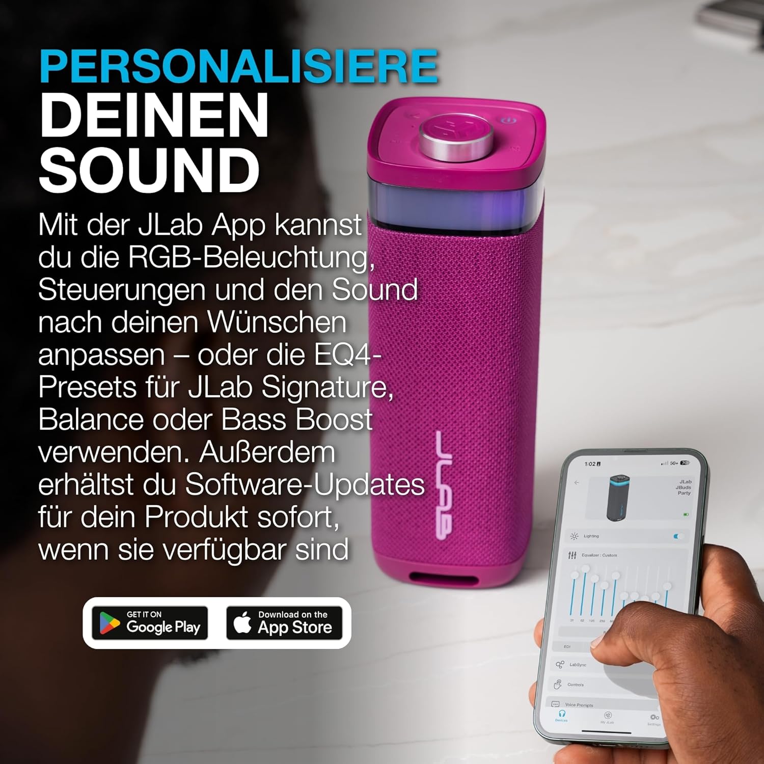 Thumbnail 3 de JLab JBuds Party: Tragbarer Bluetooth-Lautsprecher mit 30 W, RGB-Licht, IP56 und 12+ Stunden Laufzeit