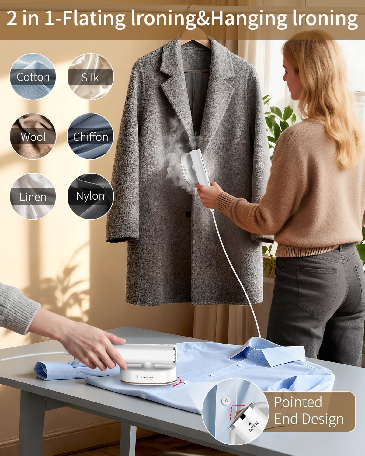 Detalle 1 de hulmay G3 (Q) 2-in-1 Handheld Garment Steamer, 1200W, 90° Rotating Head