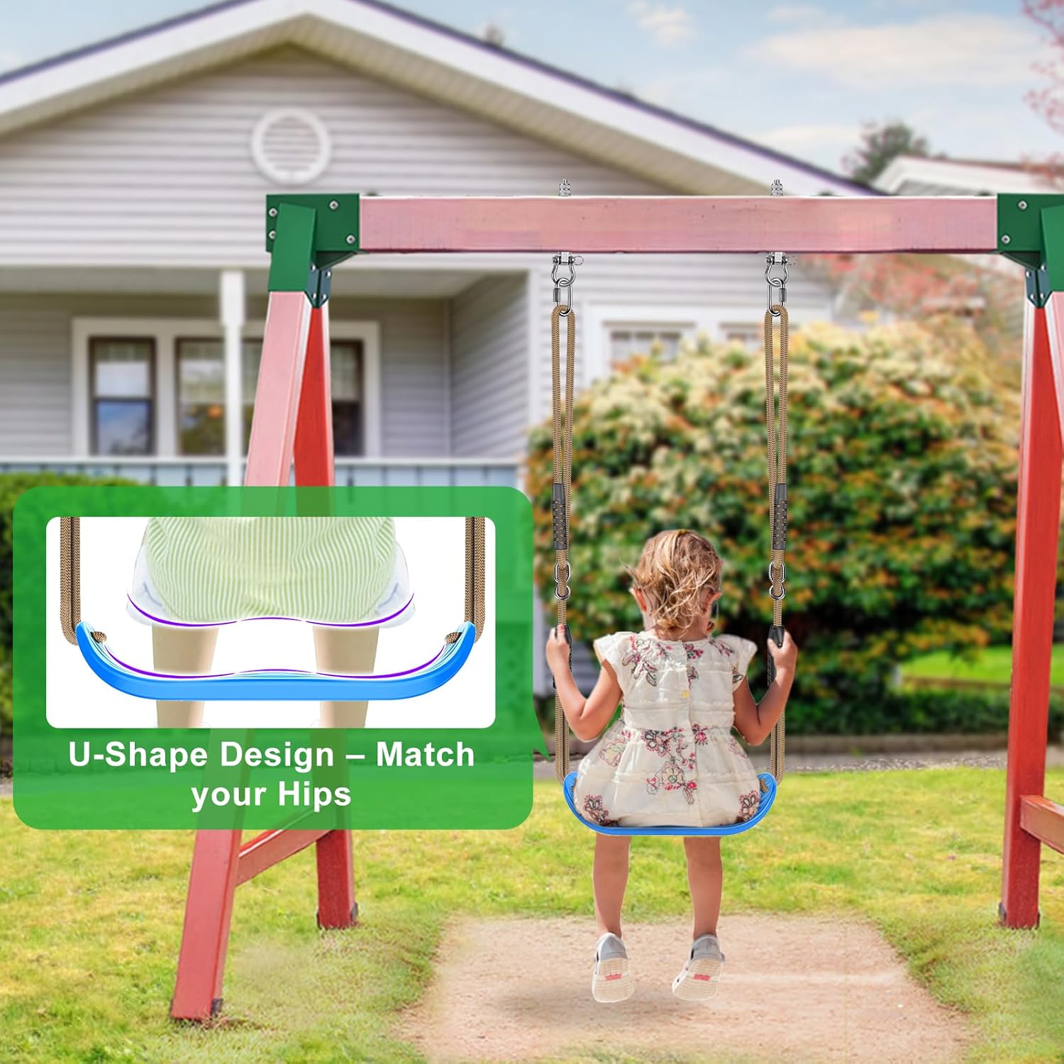 Detalle de BeneLabel Swing Seat for Kids and Teens: Water Ripple Hard Plastic Swing with Adjustable Rope