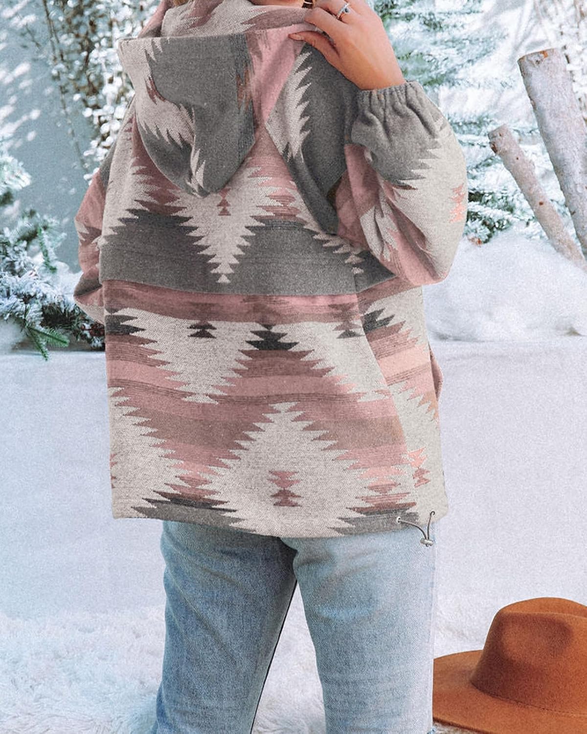 Detalle de Fessceruna Women's Aztec Hoodie Polyester