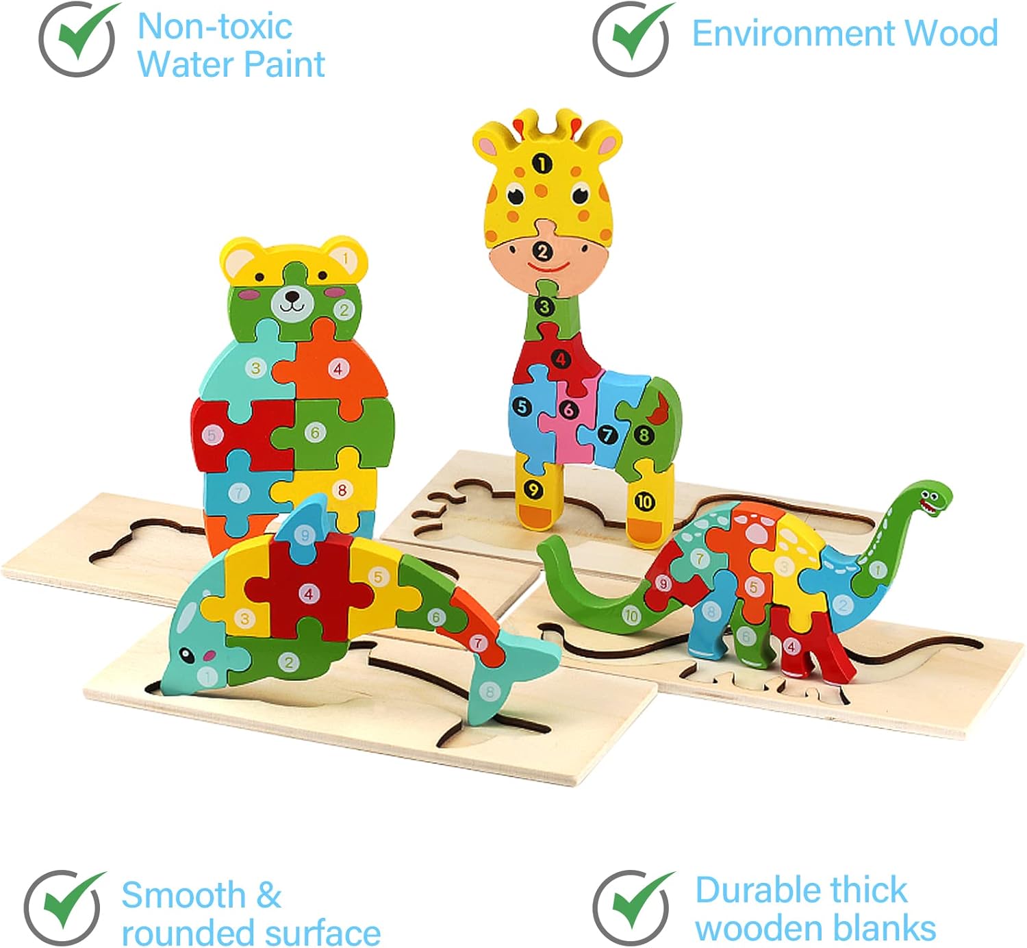Thumbnail 4 de Holzpuzzle für Kleinkinder 1–3 Jahre, Montessori-Spielzeug 4er-Pack