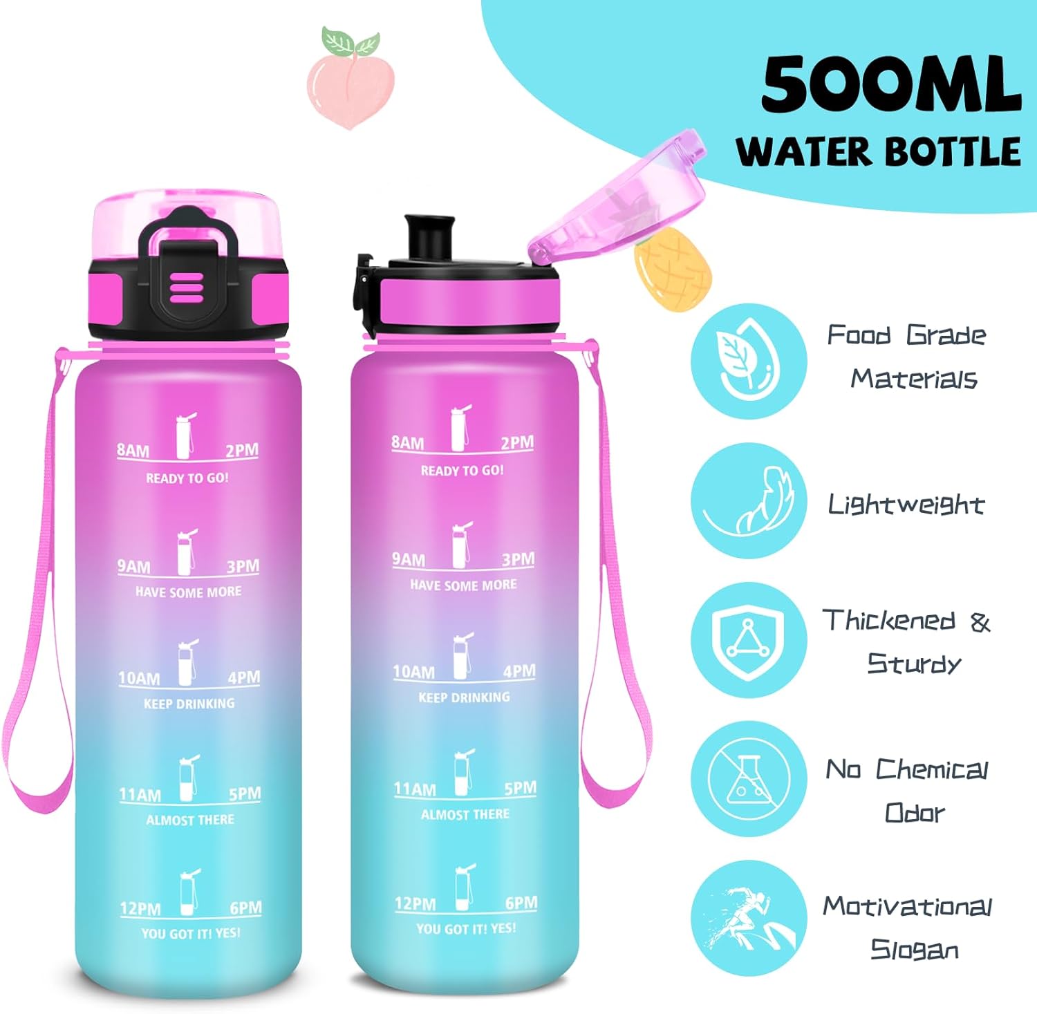 Detalle 2 de Botella Agua Infantil 500ml con Filtro y Tapa a Prueba de Fugas 🚰