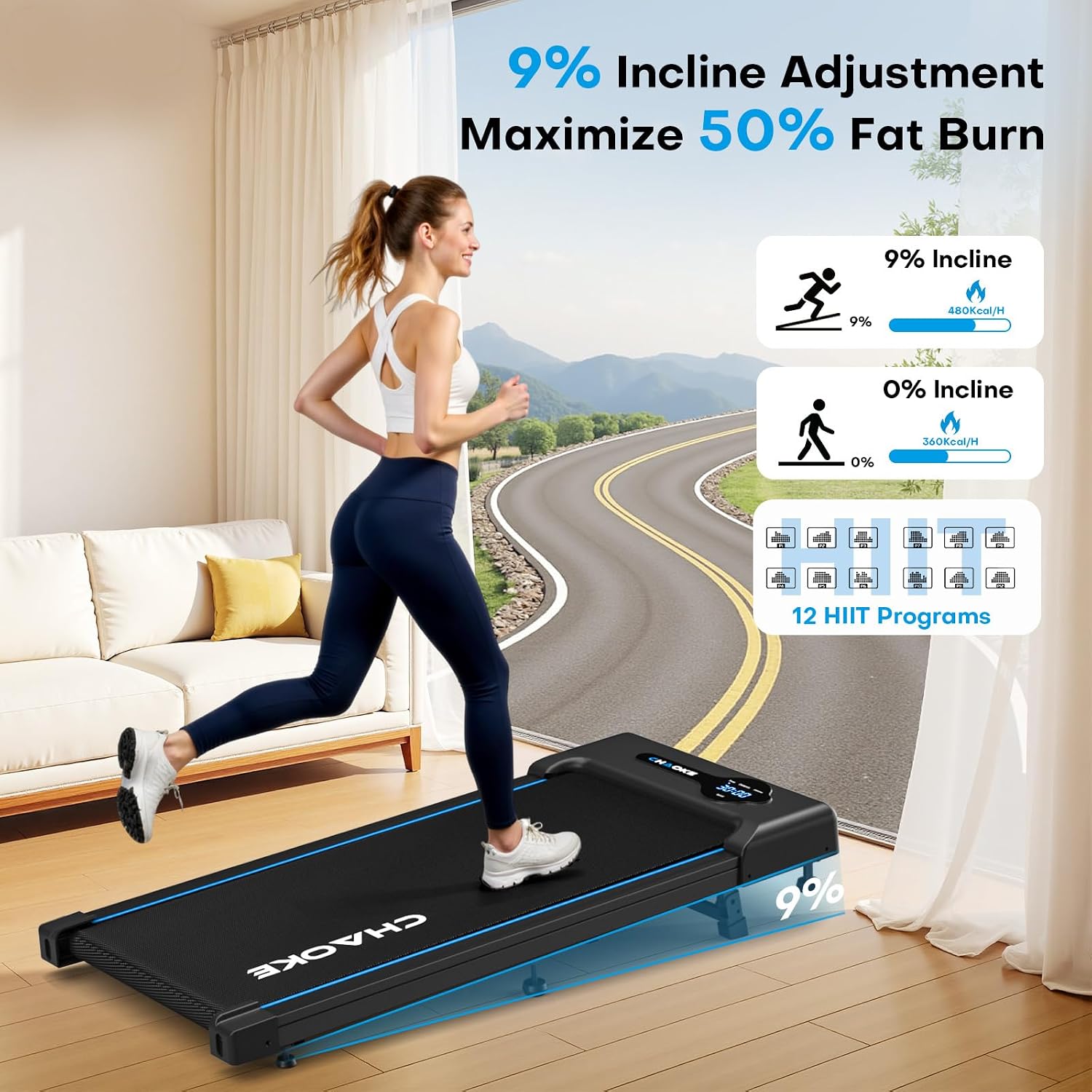Detalle 1 de CHAOKE Walking Pad Treadmill with 9% Incline
