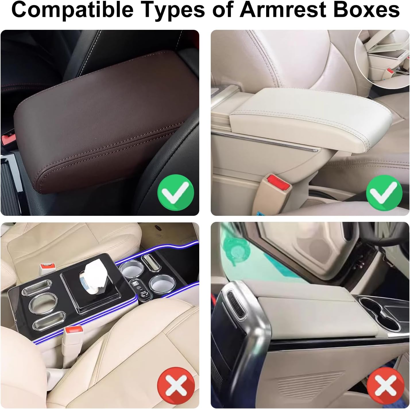 Thumbnail 6 de NBTEPEM Bling Car Center Console Cover — Leather Arm Rest with 2 Storage Pockets (Silver)