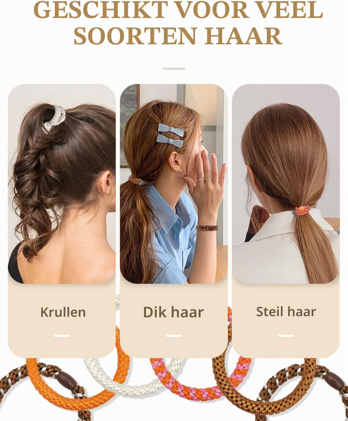 Thumbnail 3 de Kisvic gevlochten haarelastiekjes, 10 stuks, katoen, karamel