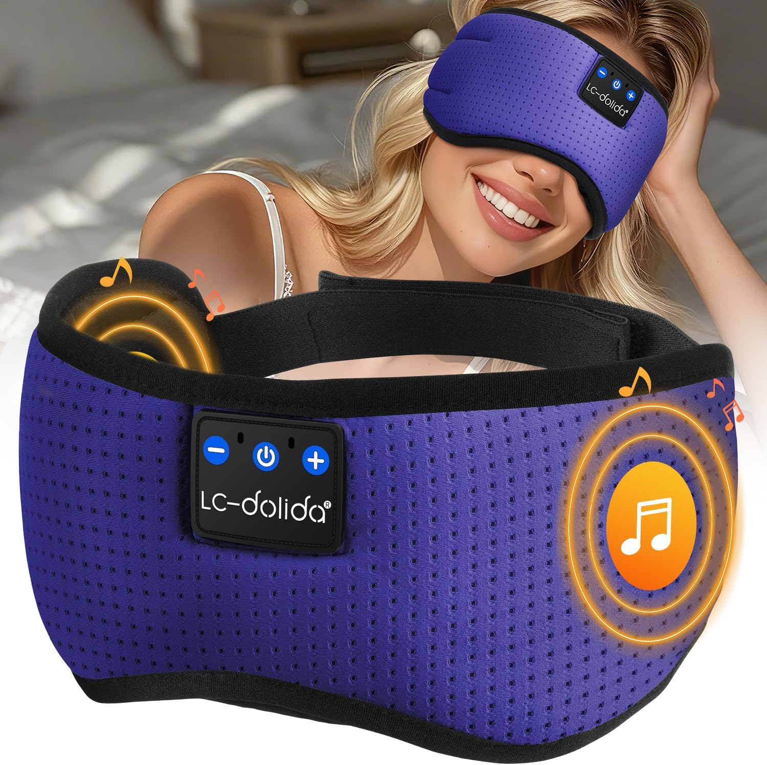 Detalle de LC-dolida Schlafmaske mit Kopfhörer Bluetooth V5.4 – atmungsaktiv, kühlend und flexibel einsetzbar