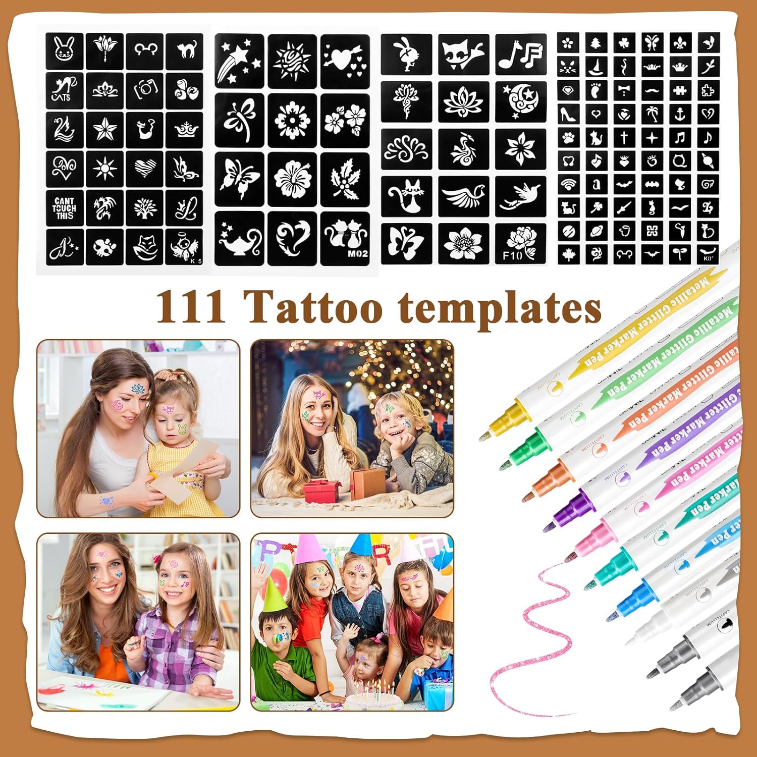 Thumbnail 6 de Tattoo Kinderstifte und Schablonen-Set mit 10 Tattoo-Stiften und 111 Mustern