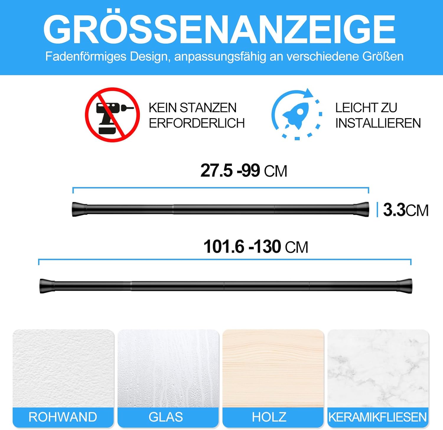 Thumbnail 6 de Zipglo Gardinenstange ohne Bohren 70-127 cm
