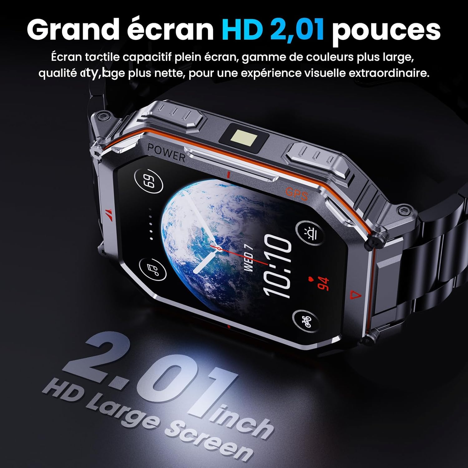 Detalle de Mingdaln Montre Intelligente Militaire en Acier – GPS, Boussole et Assistant Vocal GPT (Noir, 2,01")