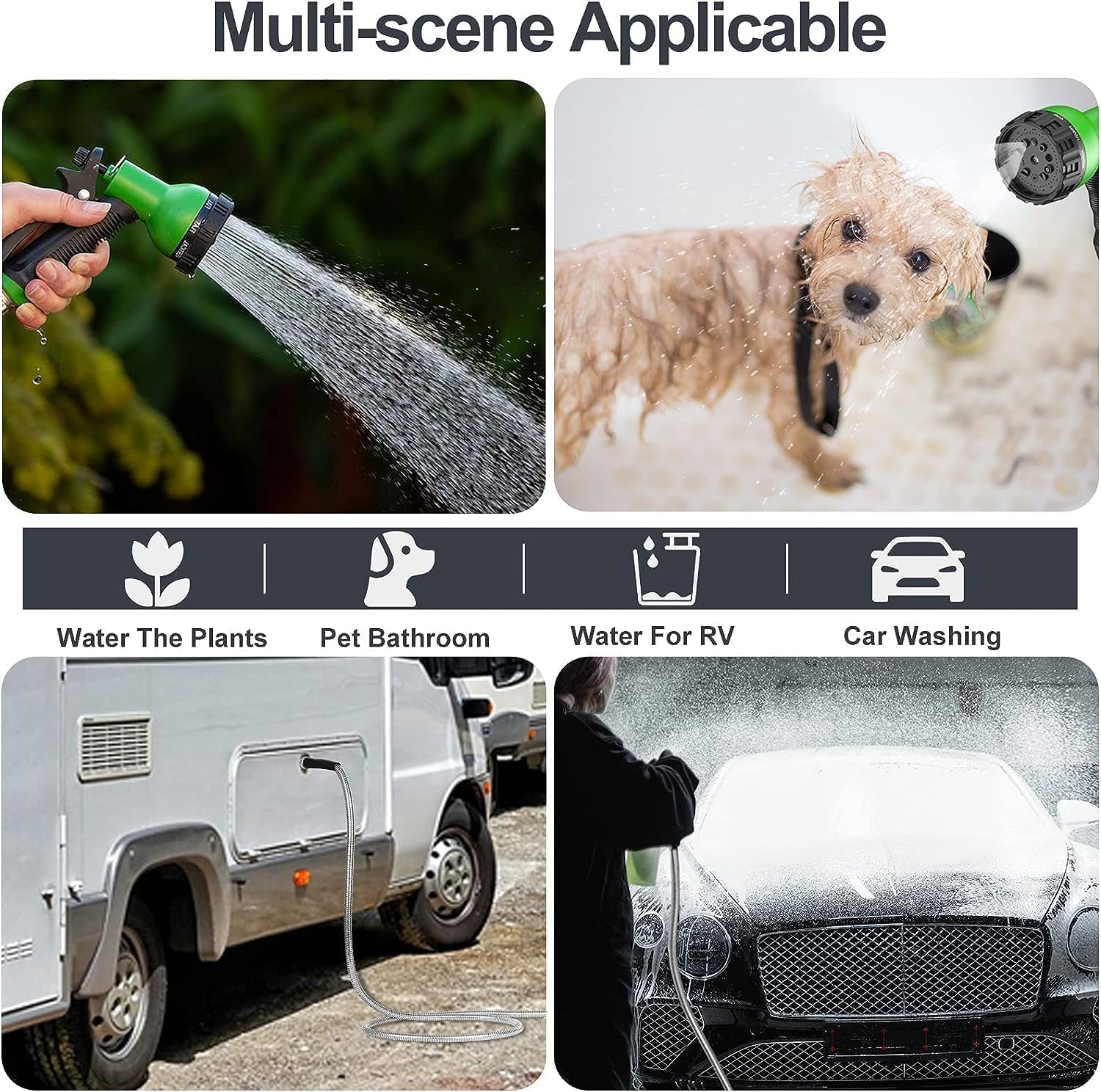 Detalle de SPECILITE 100ft 304 Stainless Steel Garden Hose — Heavy Duty, Non-Kink, With Dual Nozzles