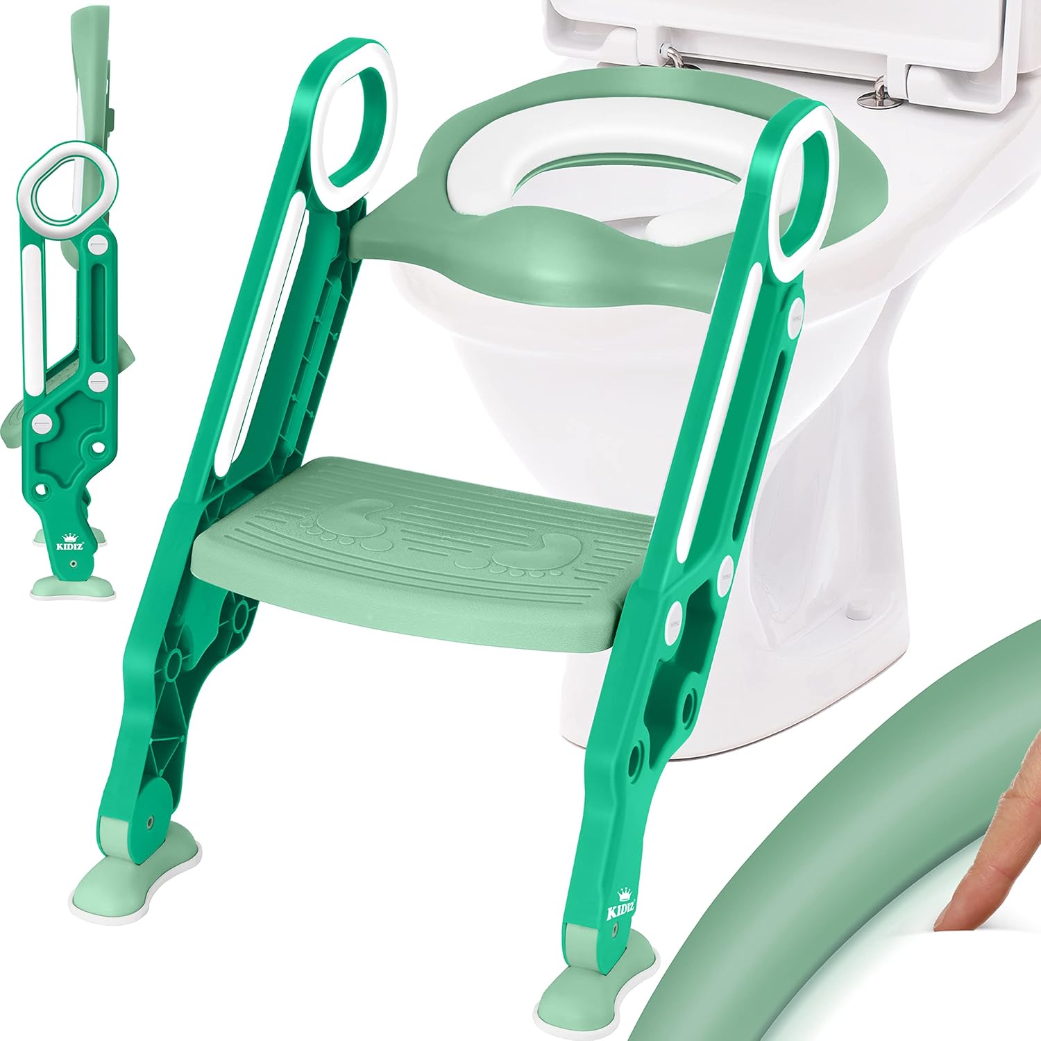 KIDIZ® Kinder-Toilettensitz mit Treppentrainer, höhenverstellbar, faltbar – sicher, bequem und universell grün
