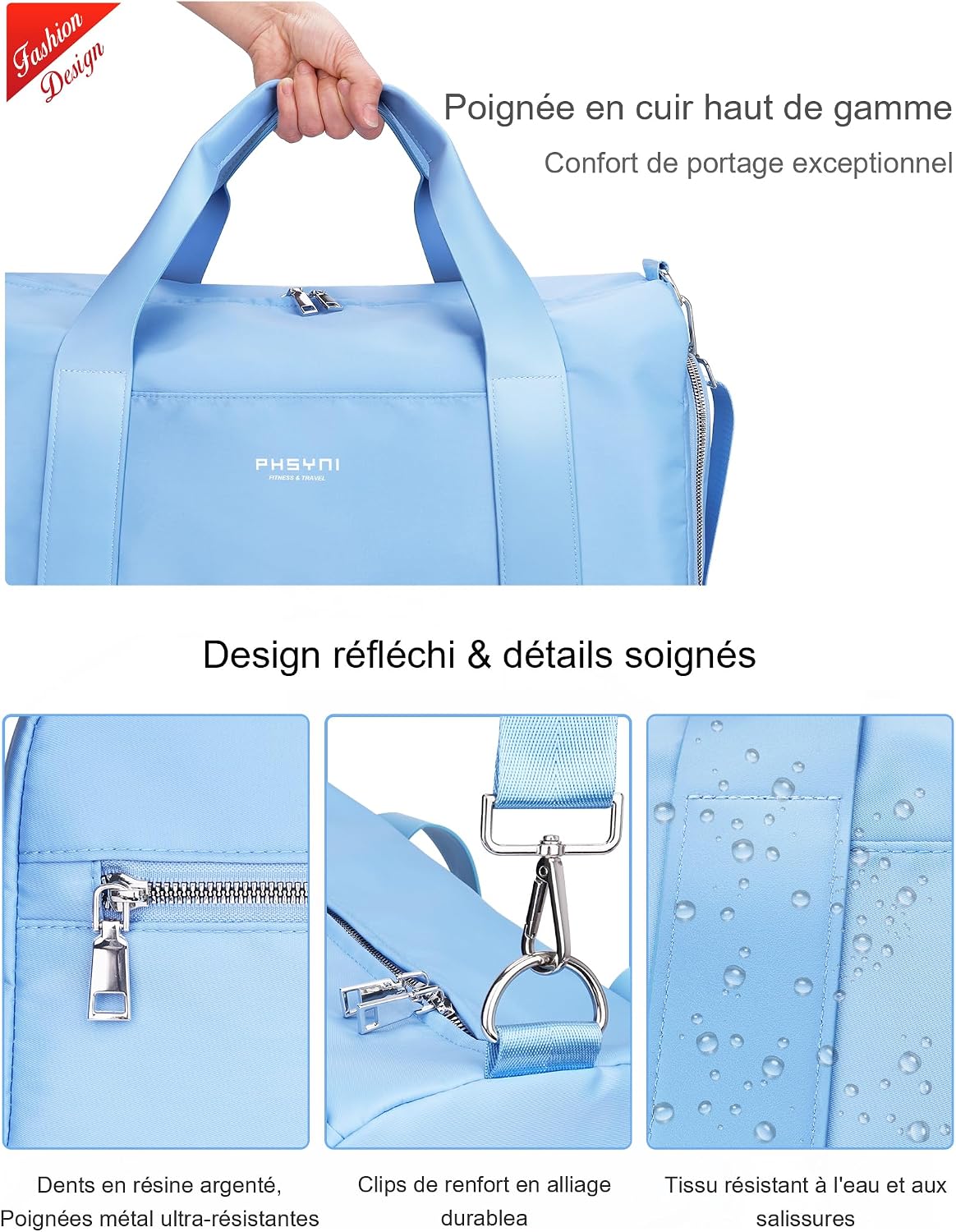 Thumbnail 2 de PHSYNI Sac de sport femme 19 pouces : sac de voyage 25 L avec compartiment à chaussures et poche imperméable