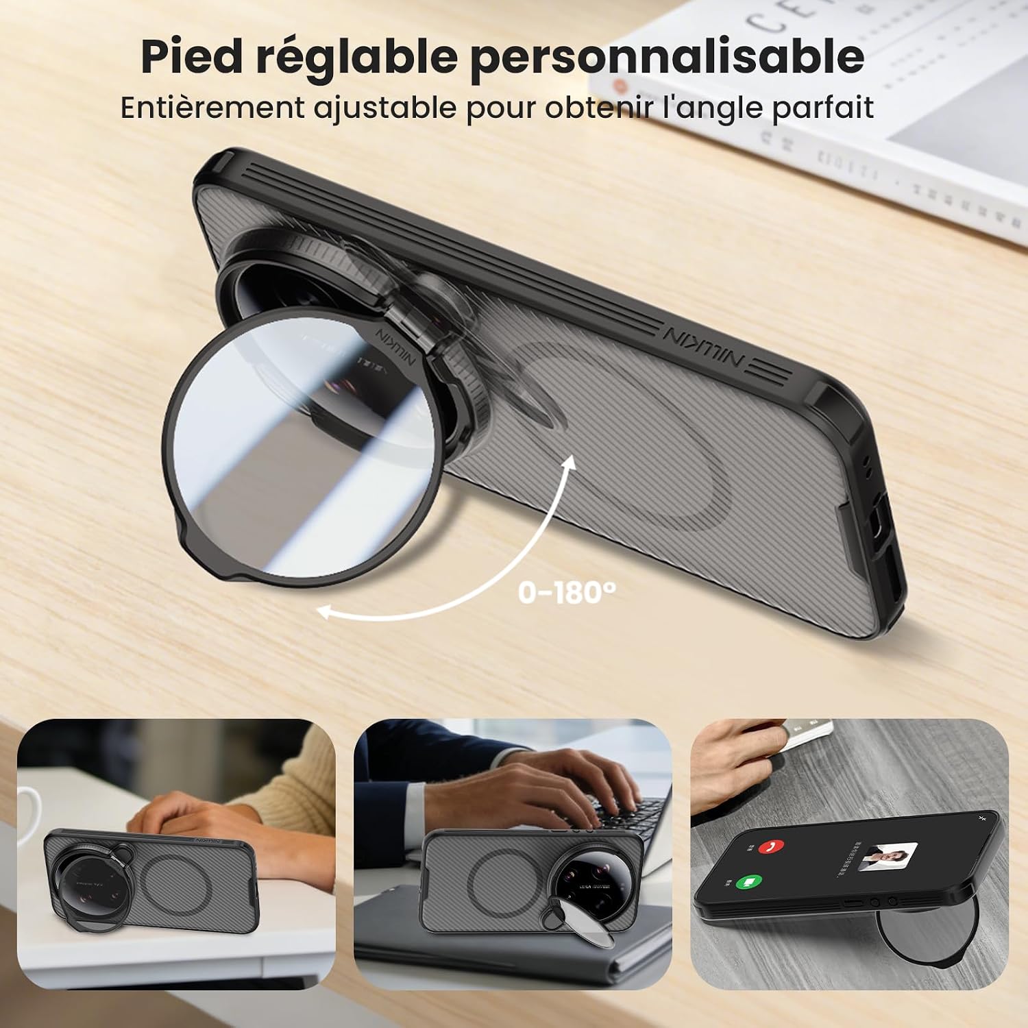 Detalle de Nillkin Magnétique Coque pour Xiaomi 17 Ultra avec protection photo et support compatible MagSafe (noir transparent)