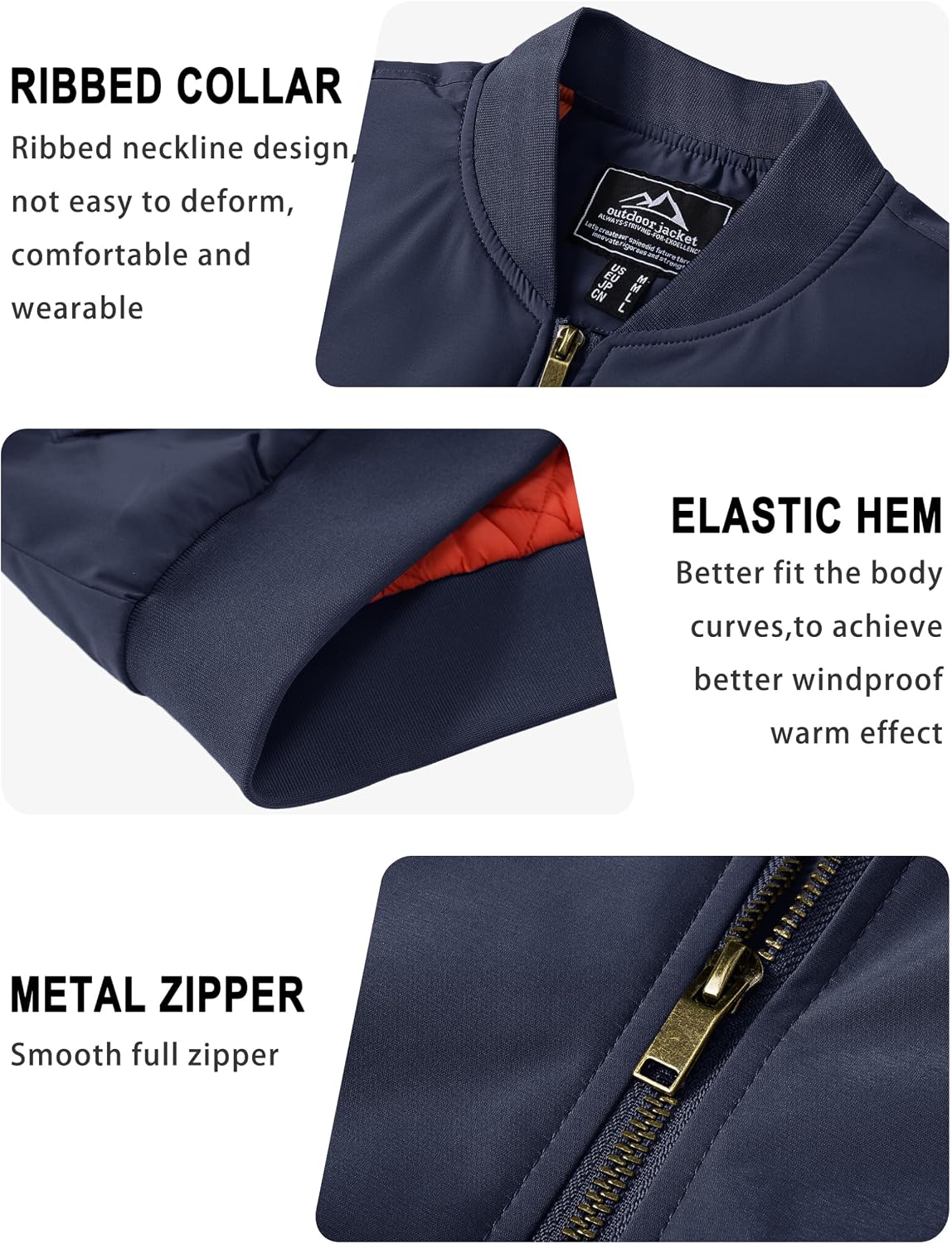 Detalle de TACVASEN Men's Quilted Bomber Jacket, Padded, Windproof and Water-Resistant