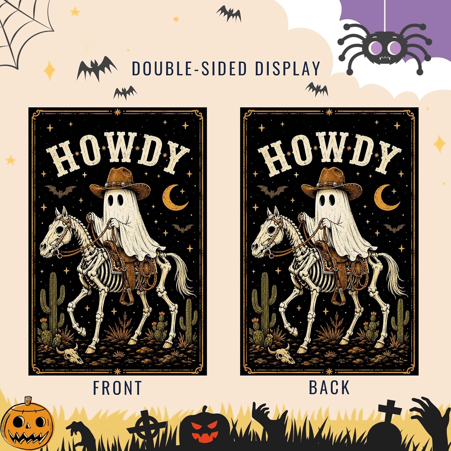 Detalle de Dimidium Western Ghost Rider Halloween House Flag, 28 x 40-Inch Double-Sided Polyester