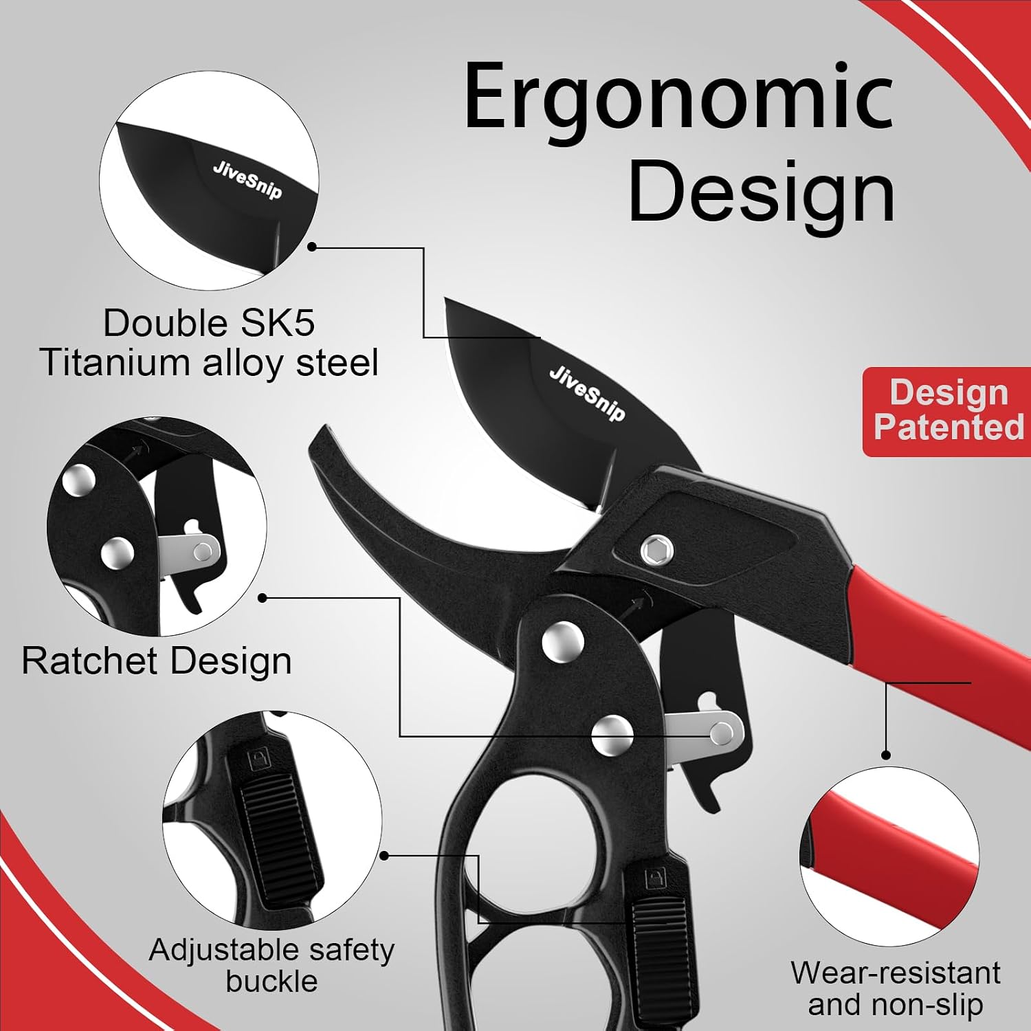 Detalle 2 de JiveSnip Professional Pruning Shears with Yrinquet Anvil: Practical pruning with ratchet assist